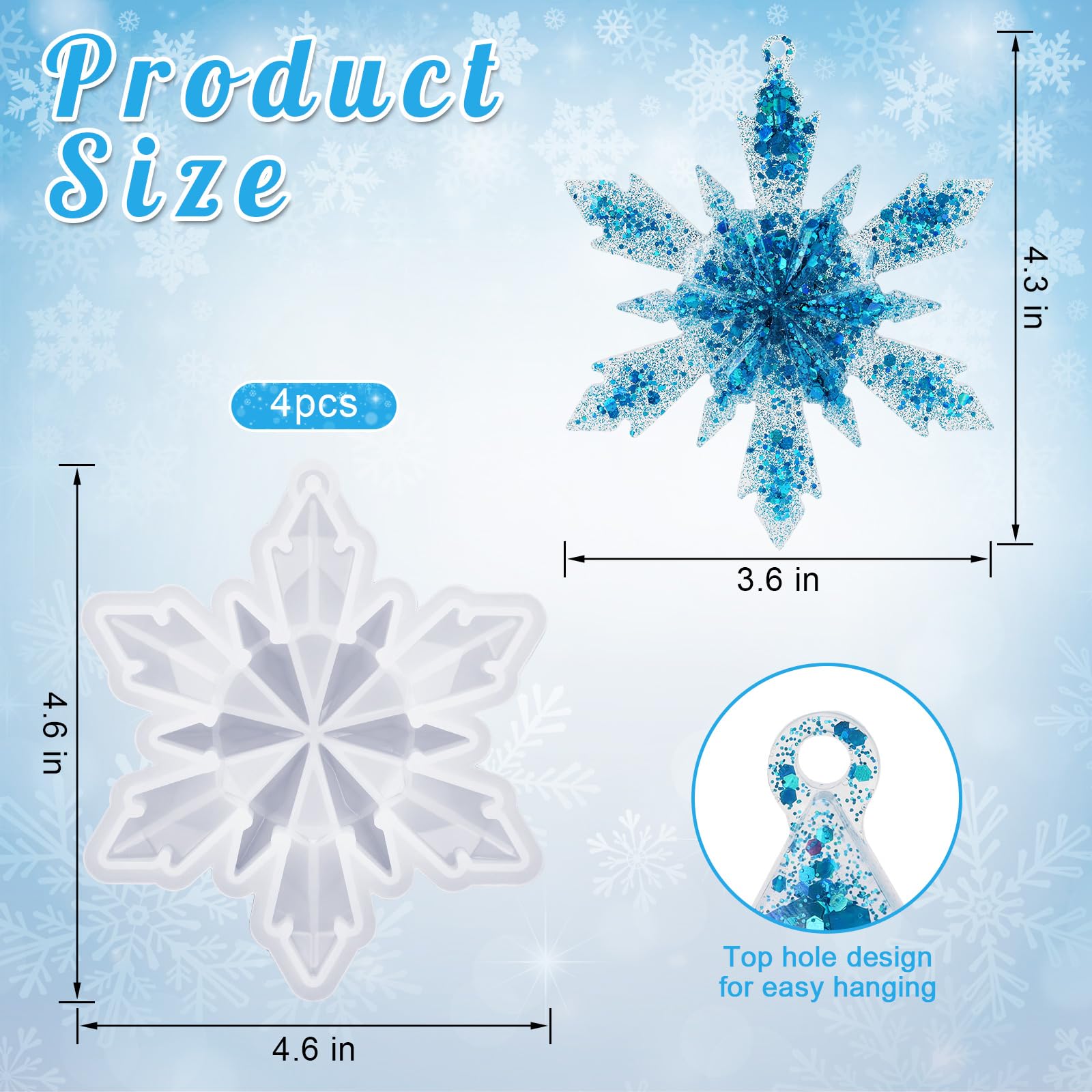 4 Pcs Christmas Snowflake Resin Molds - Silicone 3D Snowflake Molds for DIY Ornaments, Tree Pendants & Holiday Crafts | Perfect for Christmas Decorations, Gift Making & Festive DIY Projects