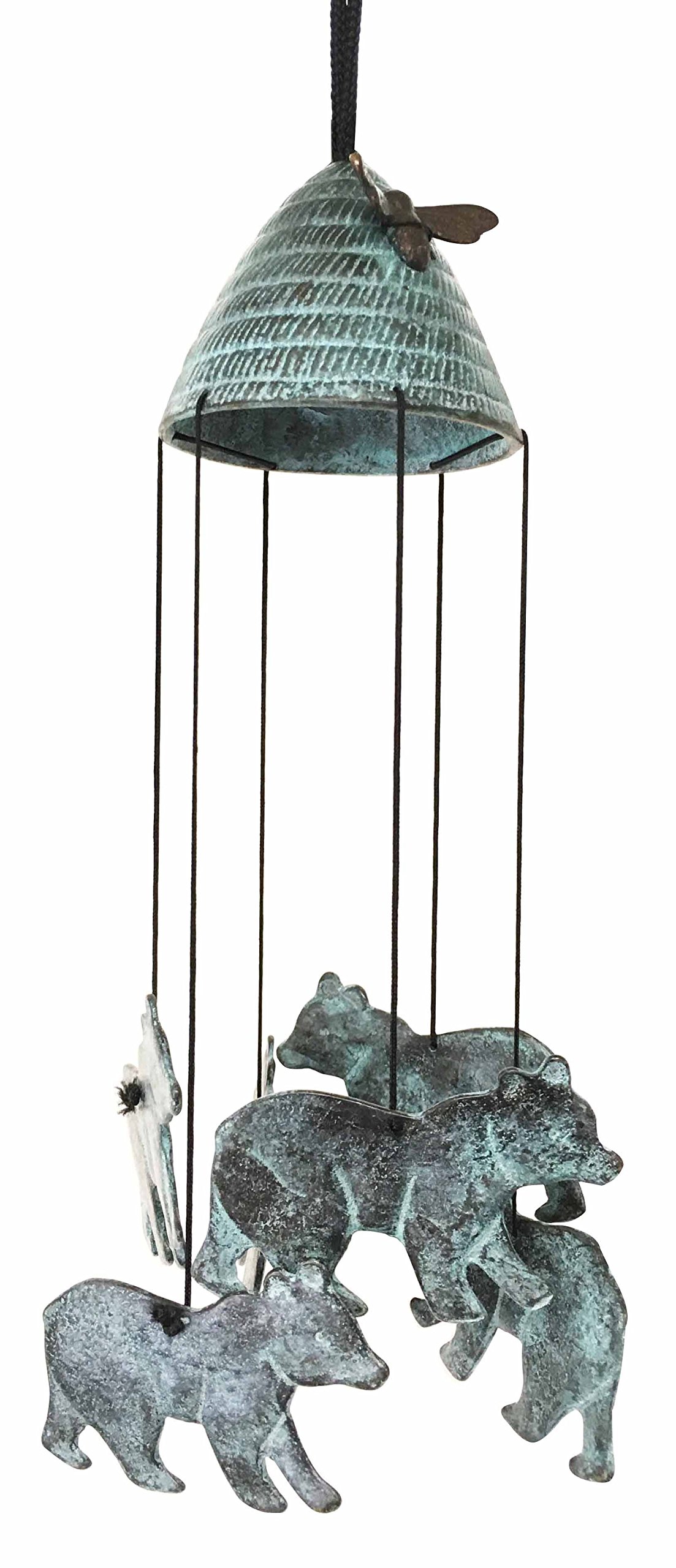 Rocky Mountain Bear & Bee Hive Brass Wind Chime - Handmade Abstract Art Garden Decor with Resonant Sound | Perfect Outdoor Patio Wind Chime for Bear Lovers, Housewarming Gift & Nature-Themed Home Decor