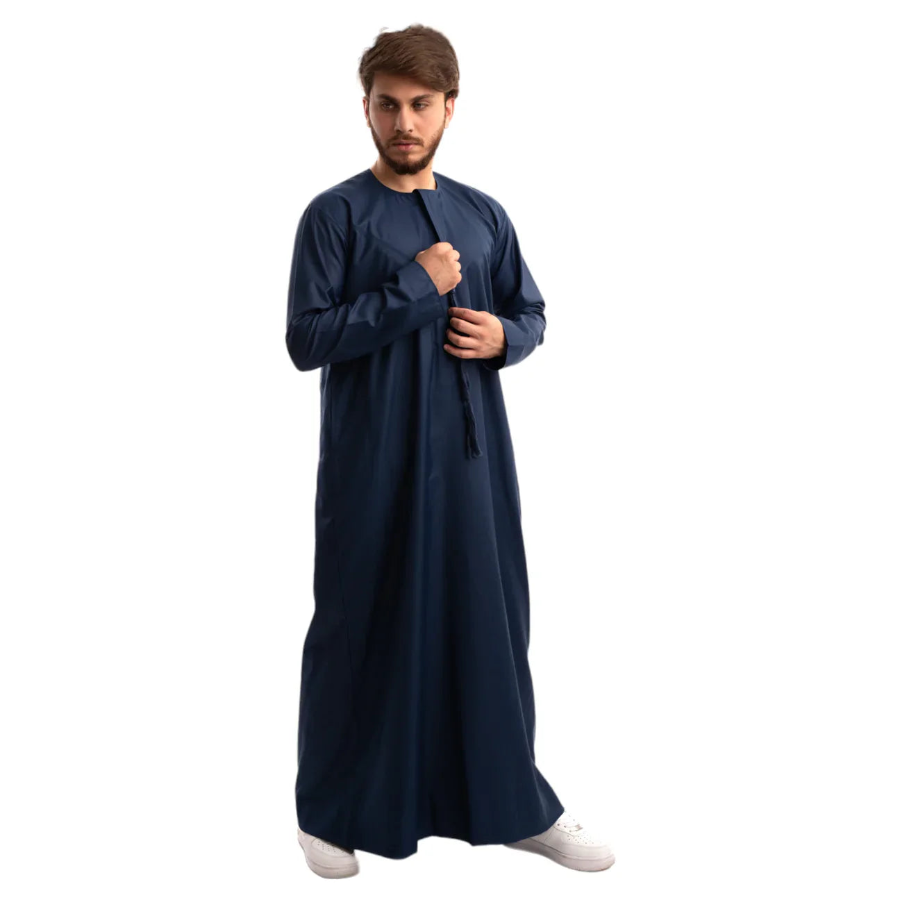 Premium Emirati Thobe for Men - Elegant Midnight Blue Traditional Arabic Jubbah - Perfect for Weddings, Eid & Special Occasions