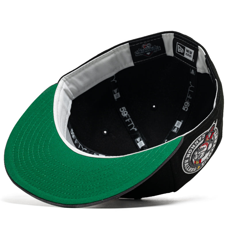 New Era x Politics Kannapolis Cannon Ballers 59FIFTY Fitted Hat - Black/Grey Snapback Baseball Cap for Men & Women - Perfect for Sports Fans, Streetwear Fashion, and Casual Outfits