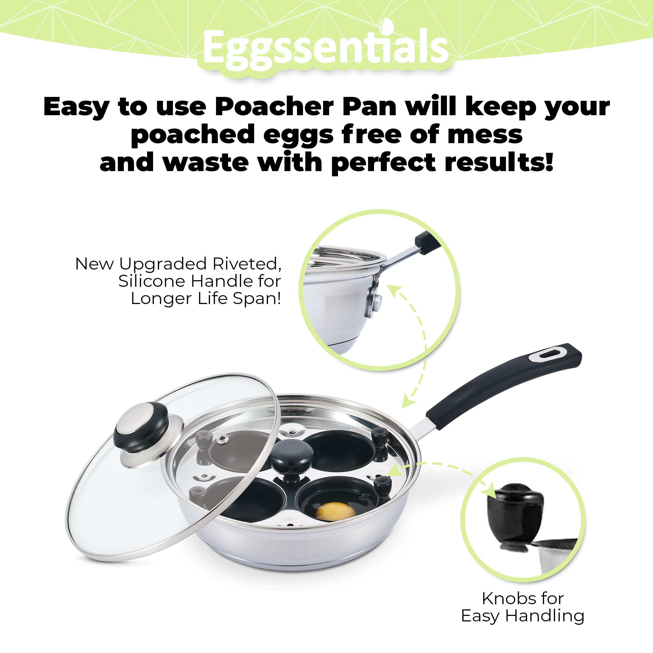 Stainless Steel Egg Poacher Pan - Non-Toxic PFOA Free Egg Cooker with Spatula for Perfect Poached Eggs | Breakfast Cooking Essential | Ideal for Home Kitchen, Camping & Healthy Meal Prep