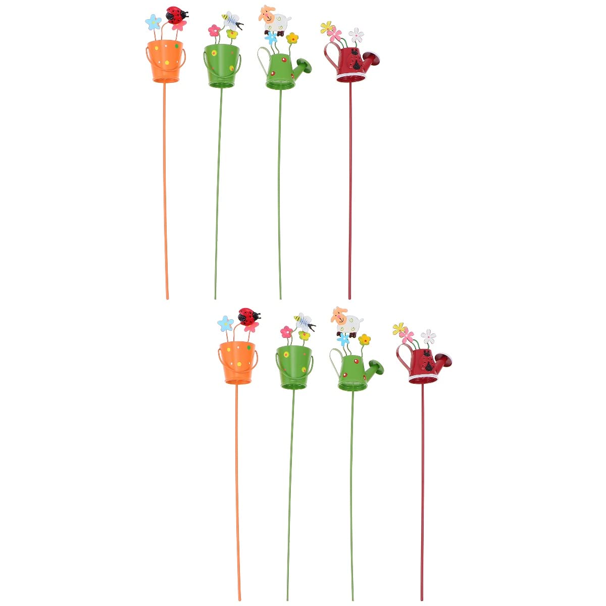 Vintage Metal Floral Garden Stake Picks - 8pcs Decorative Watering Kettle Flower Sticks for Succulent Plants, Potted Arrangements, Home Garden Decor | Perfect for Indoor Pots, Outdoor Gardens, and DIY Floral Displays