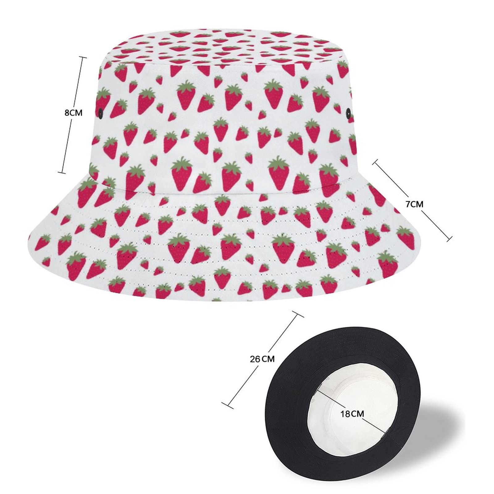 Strawberry Print Bucket Hat for Women & Men - Lightweight Packable Summer Sun Hat for Beach, Fishing, Travel & Outdoor Activities - Unisex Adjustable UV Protection Hat