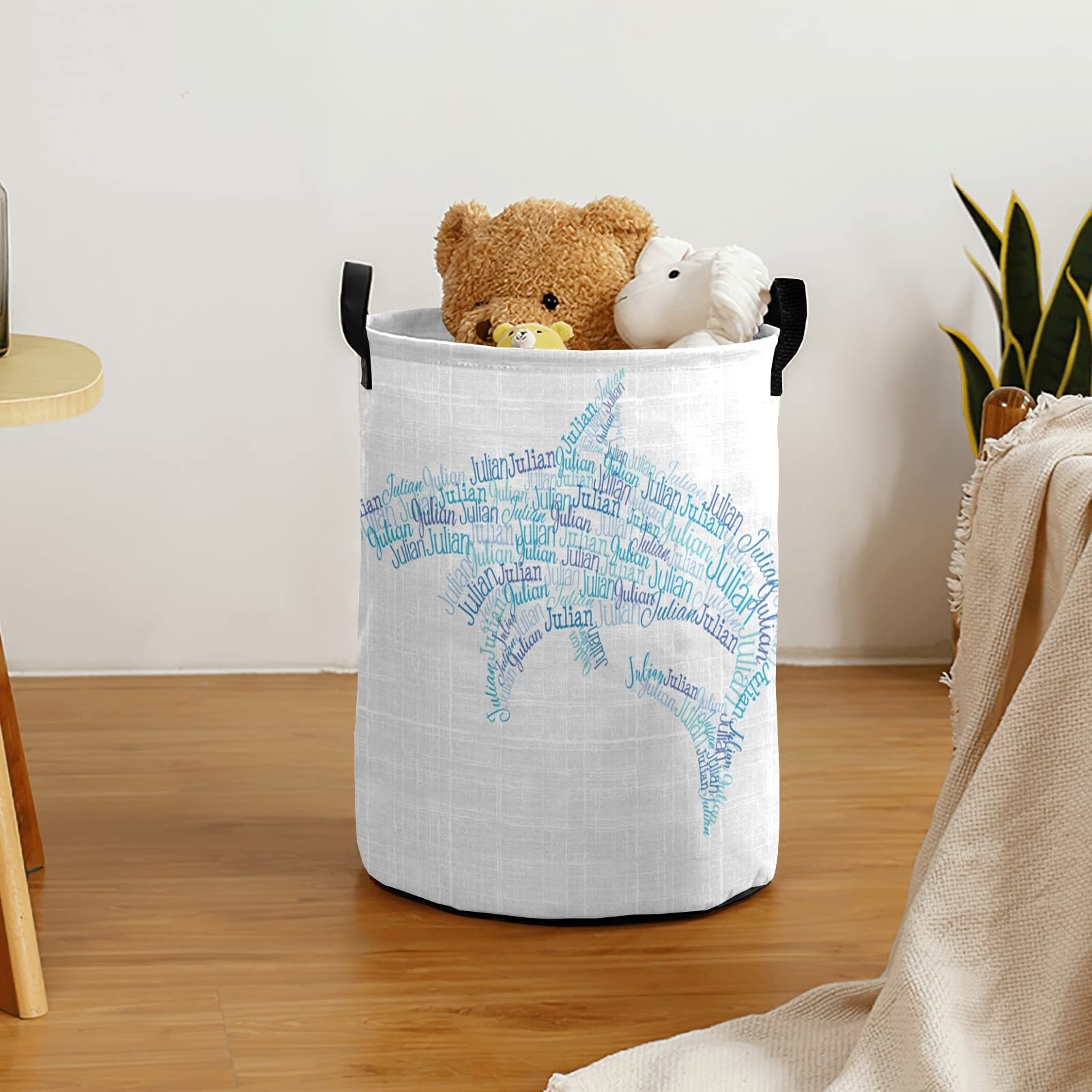 Personalized Laundry Hamper with Name - Custom Collapsible Clothes Storage Basket with Handle for Bathroom, Bedroom & Living Room - Perfect for Kids Room, Dorm Organization & Gift Giving (Dolphin Design)
