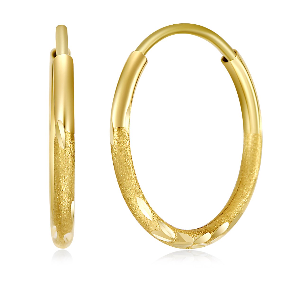 14K Yellow Gold 1.5mm Thin Satin Finish Endless Hoop Earrings for Women - Minimalist Everyday Jewelry, Perfect for Work, Date Night & Gift Giving