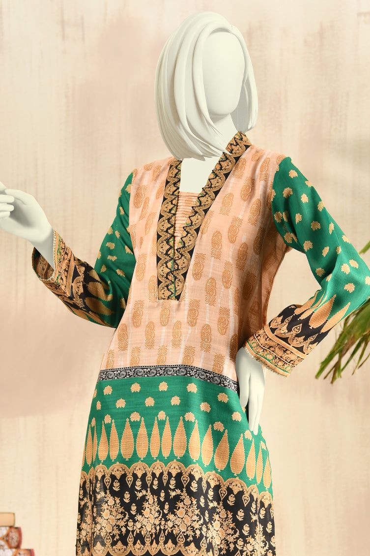 Brown Beige Khaddar Kurti by J. Junaid Jamshed - Traditional Pakistani Tunic for Women | Perfect for Casual Wear, Festivals & Special Occasions