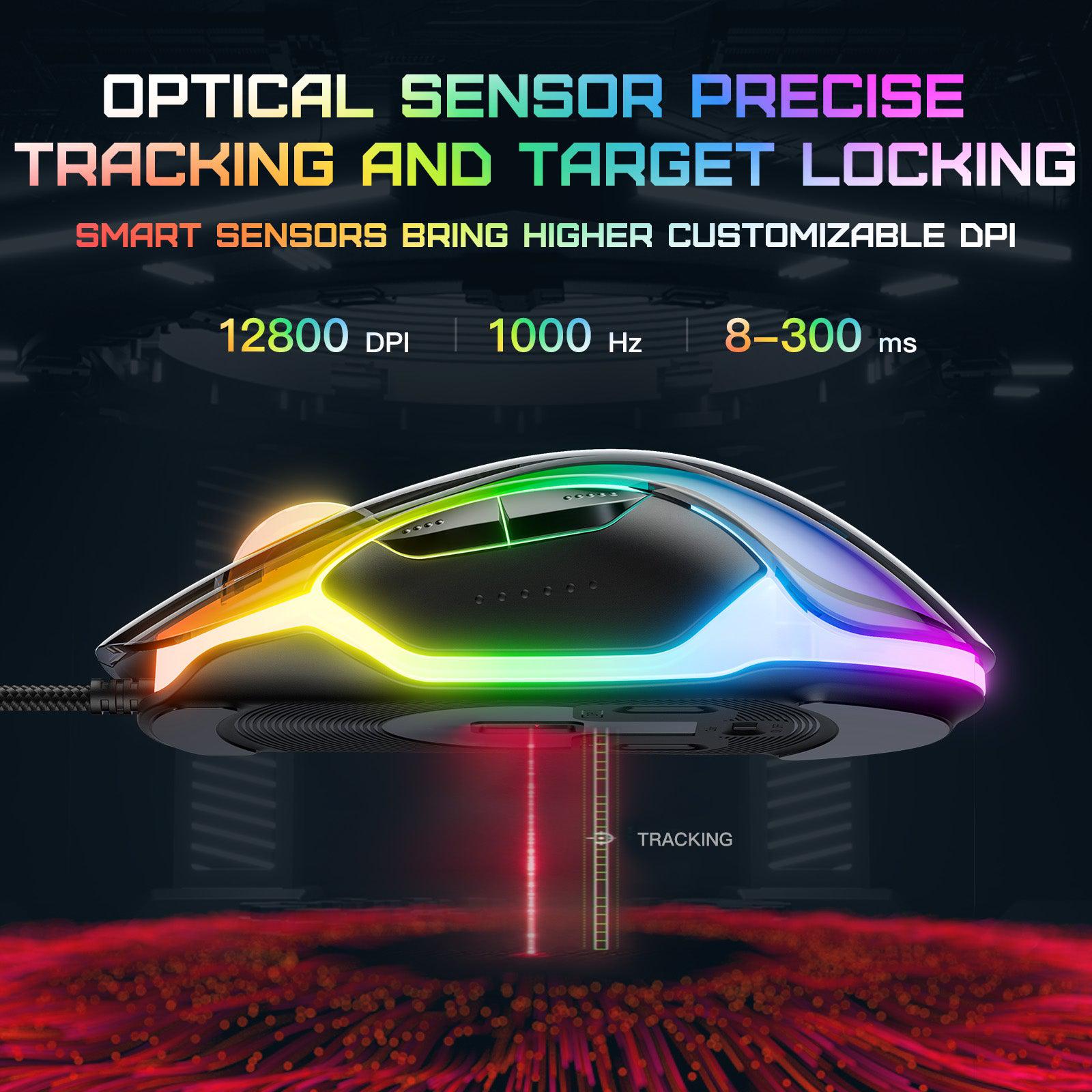 ONIKUMA CW925 RGB Backlit Wired Gaming Mouse - 12800 DPI Adjustable, Lightweight Ergonomic Design, Transparent Black Shell for PC, Laptop, PS4, PS5 Gaming | Perfect for FPS, MOBA & Esports