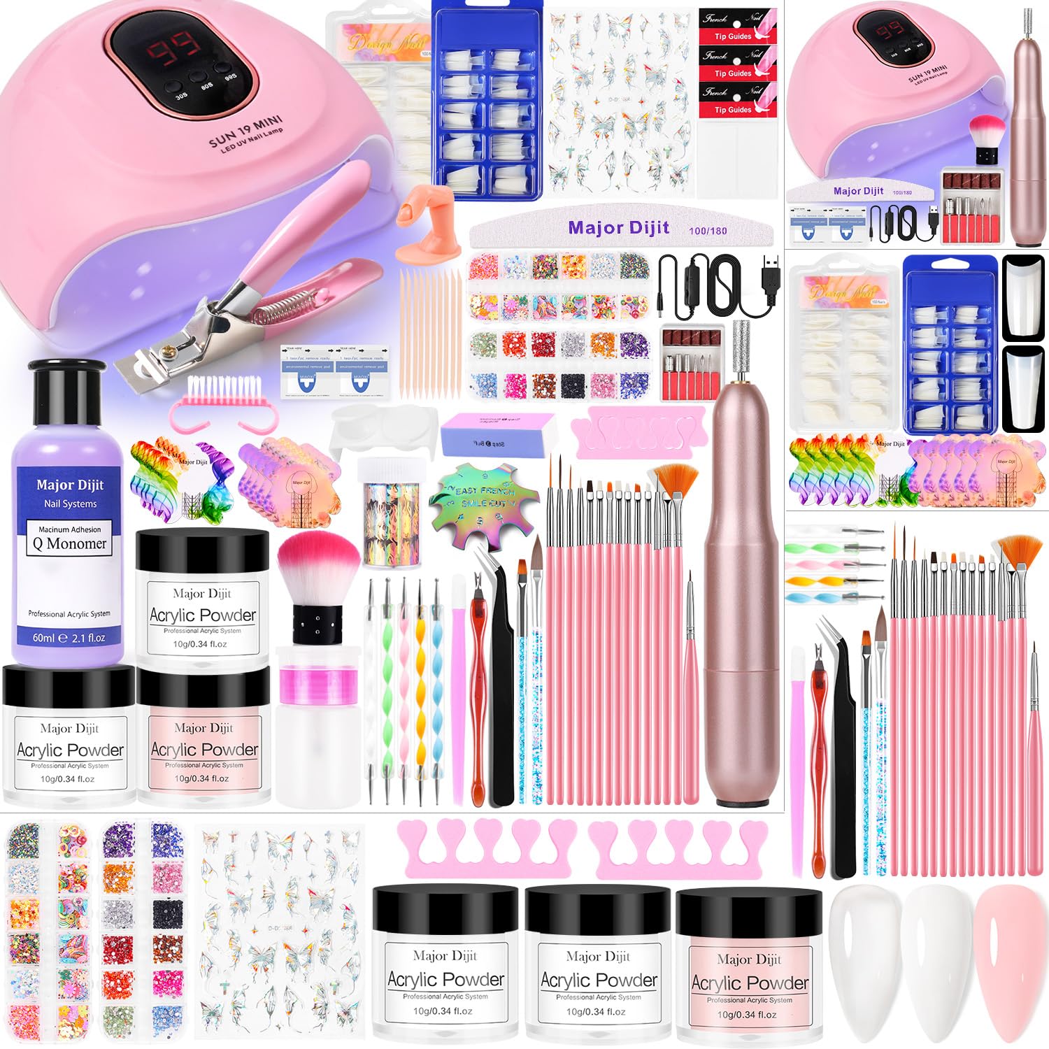 Professional Acrylic Nail Kit for Beginners - Complete Starter Set with Acrylic Powder, Liquid, Nail Drill & UV Light (Clear/White/Nude) - Perfect for Home Manicures, Salon Use & DIY Nail Art