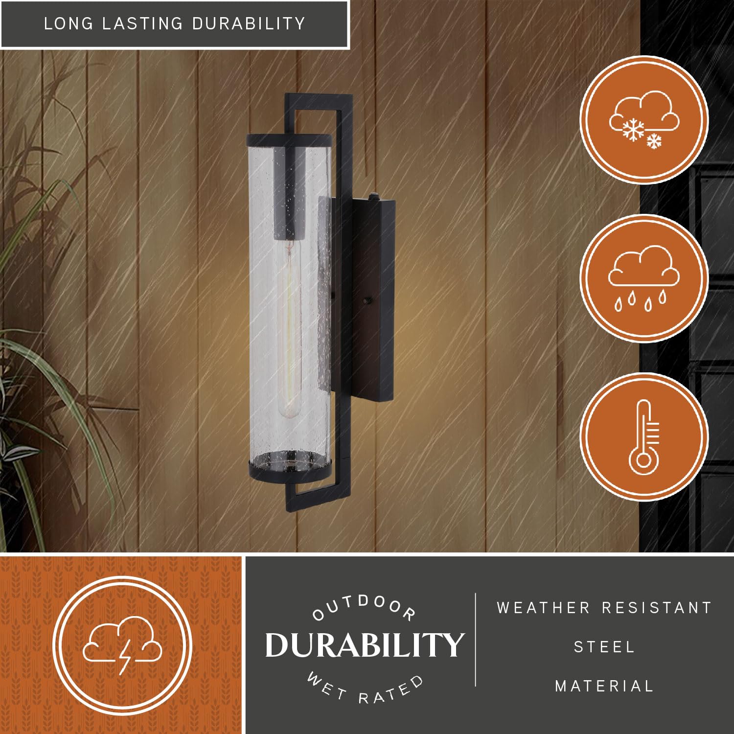 VAXCEL Morgan Park 20-inch Height 1-Light Black Dusk to Dawn Contemporary Outdoor Wall Lantern with Clear Glass - Perfect for Porch, Patio, Garage and Entryway Lighting