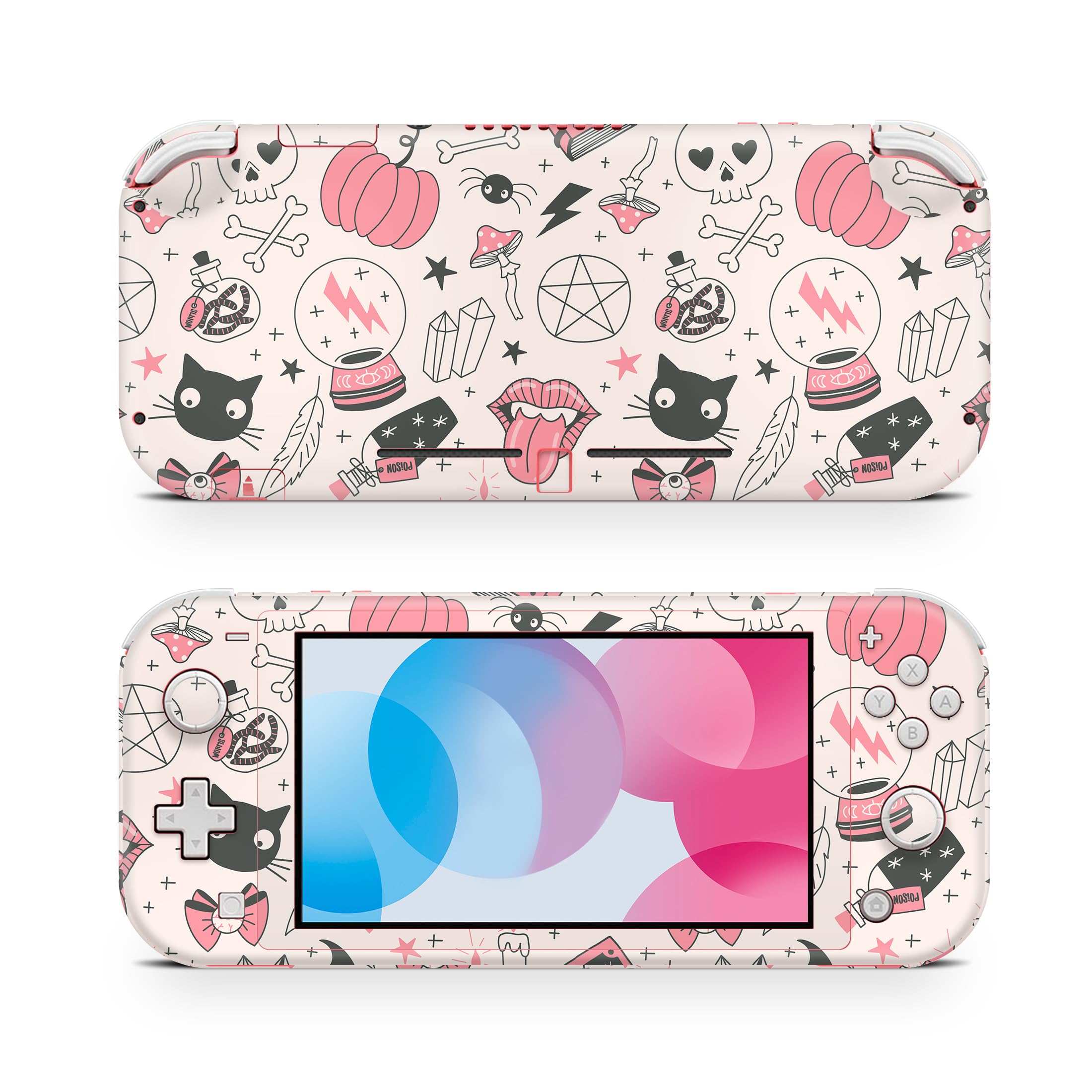 ZOOMHITSKINS Nintendo Switch Lite Skins - Glitter Magical Pink & Halloween Black Cat Design | Premium 3M Vinyl Protective Cover | Durable, Easy to Install | Made in USA | Perfect for Gaming Protection & Personalization