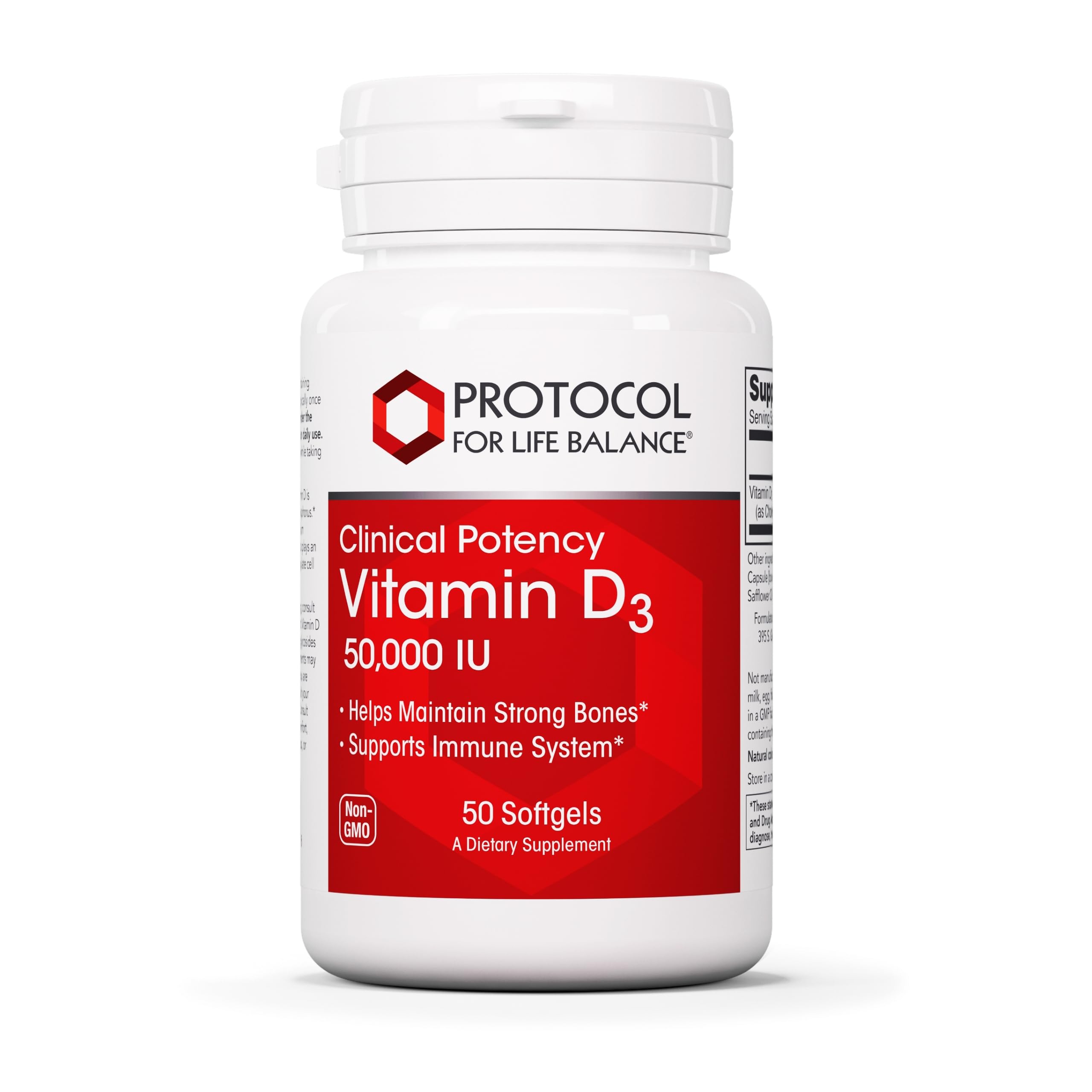 PROTOCOL FOR LIFE BALANCE High Potency Vitamin D3 50000 IU Softgels - Immune System Support, Bone & Teeth Health - 50 Count - Essential for Winter Months & Indoor Lifestyles