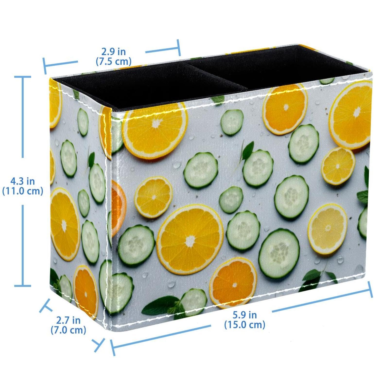 FVQL Orange Cucumber Pattern Pencil Holder & Makeup Brush Organizer - Perfect for Office Desk, Study Table, and Vanity Storage