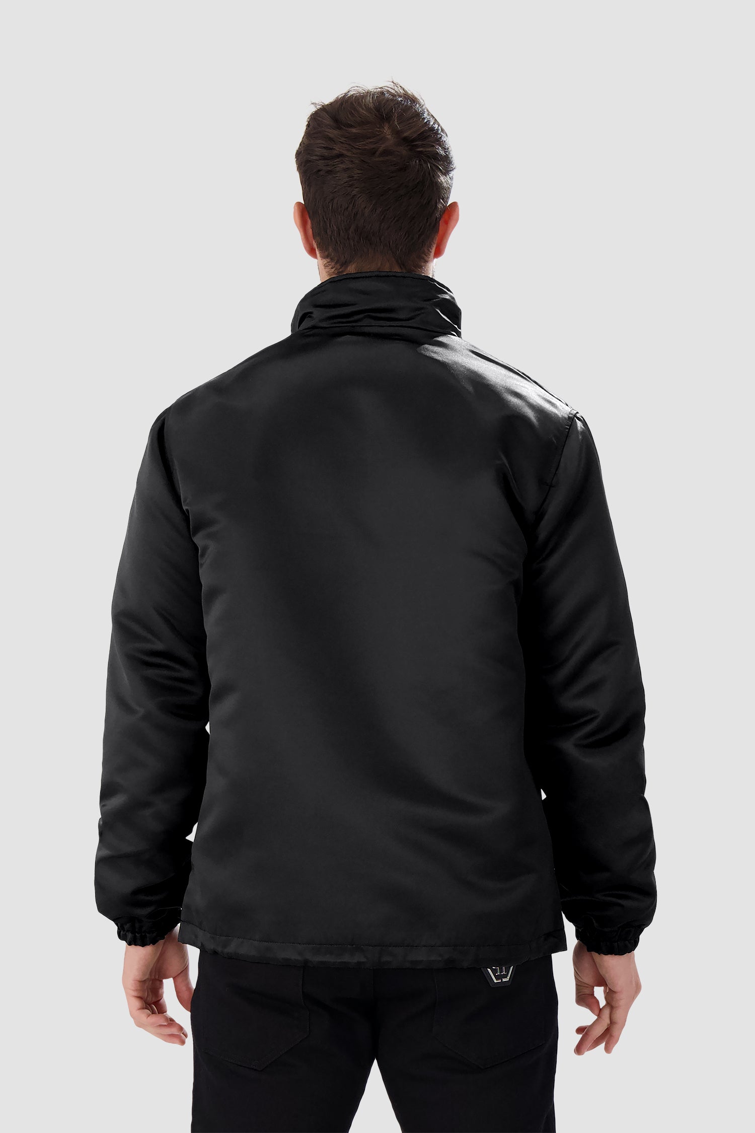 Philipp Plein Black Satin Windbreaker Jacket for Men - Lightweight Water-Resistant Outdoor Coat for Running, Travel & Streetwear Fashion