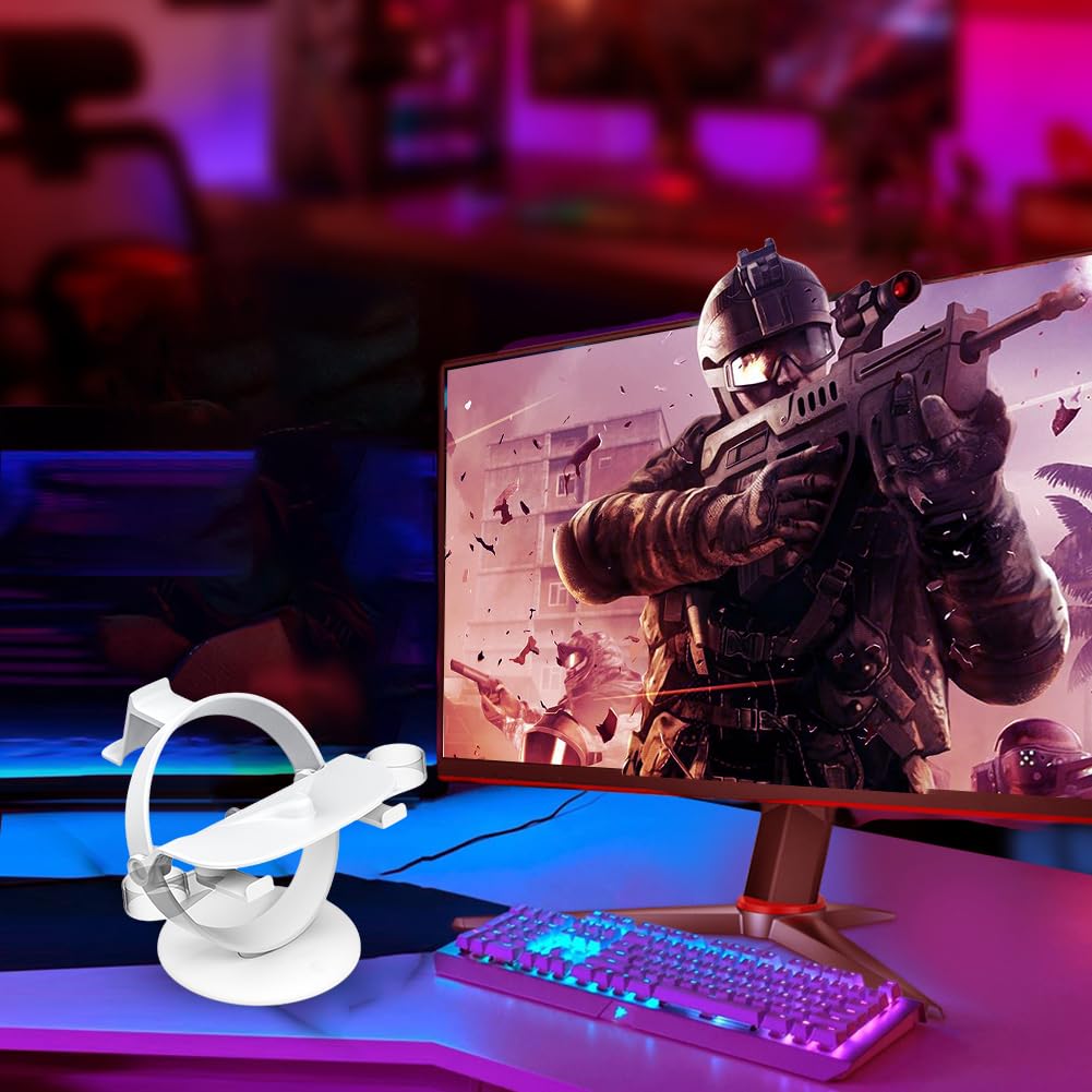 UKETO Stand Holder for Meta Quest 3, VR Headset Charging Station with LED Light, Stable Display Mount for VR Headset & Controllers - Perfect for Gaming, Home Theater & Virtual Reality Setup