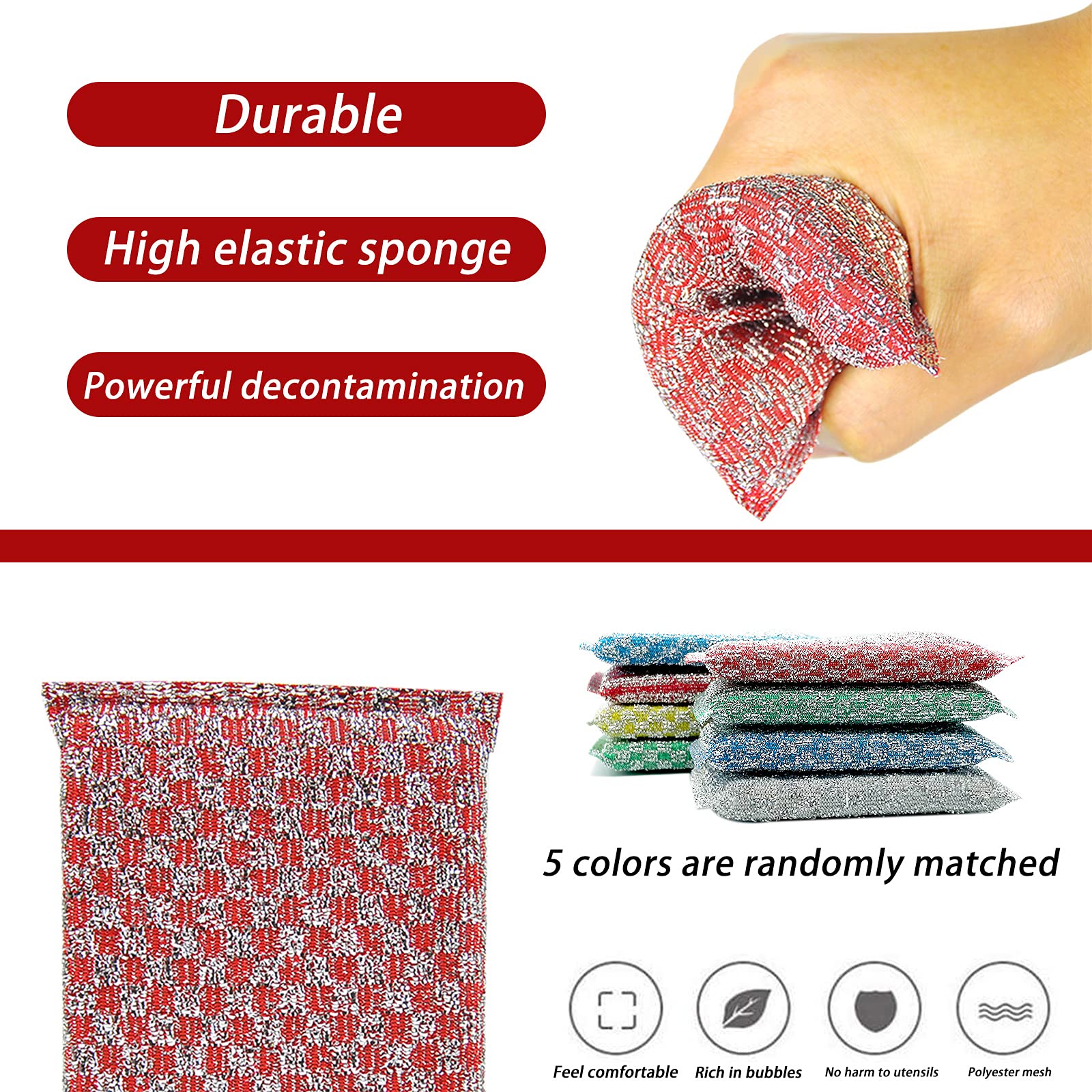 Heavy Duty Non-Scratch Kitchen Scrubbing Sponges - Fast Cleaning Sponge for Dishes, Pans & Cookware - Durable Scrubber for Sinks, Countertops & Stovetops
