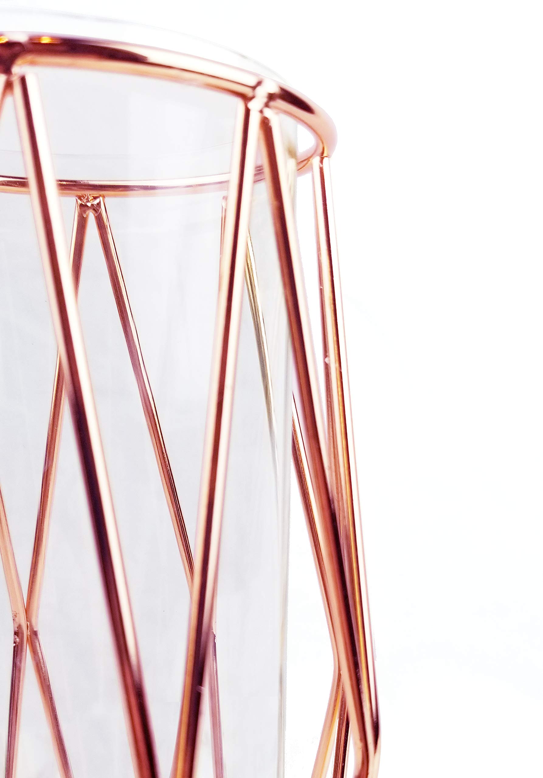Premium Rose Gold Flower Glass Vase with Metal Stand - 11 Inch Modern Home Decor for Living Room, Wedding Centerpiece, Dining Table & Office Desk Decoration