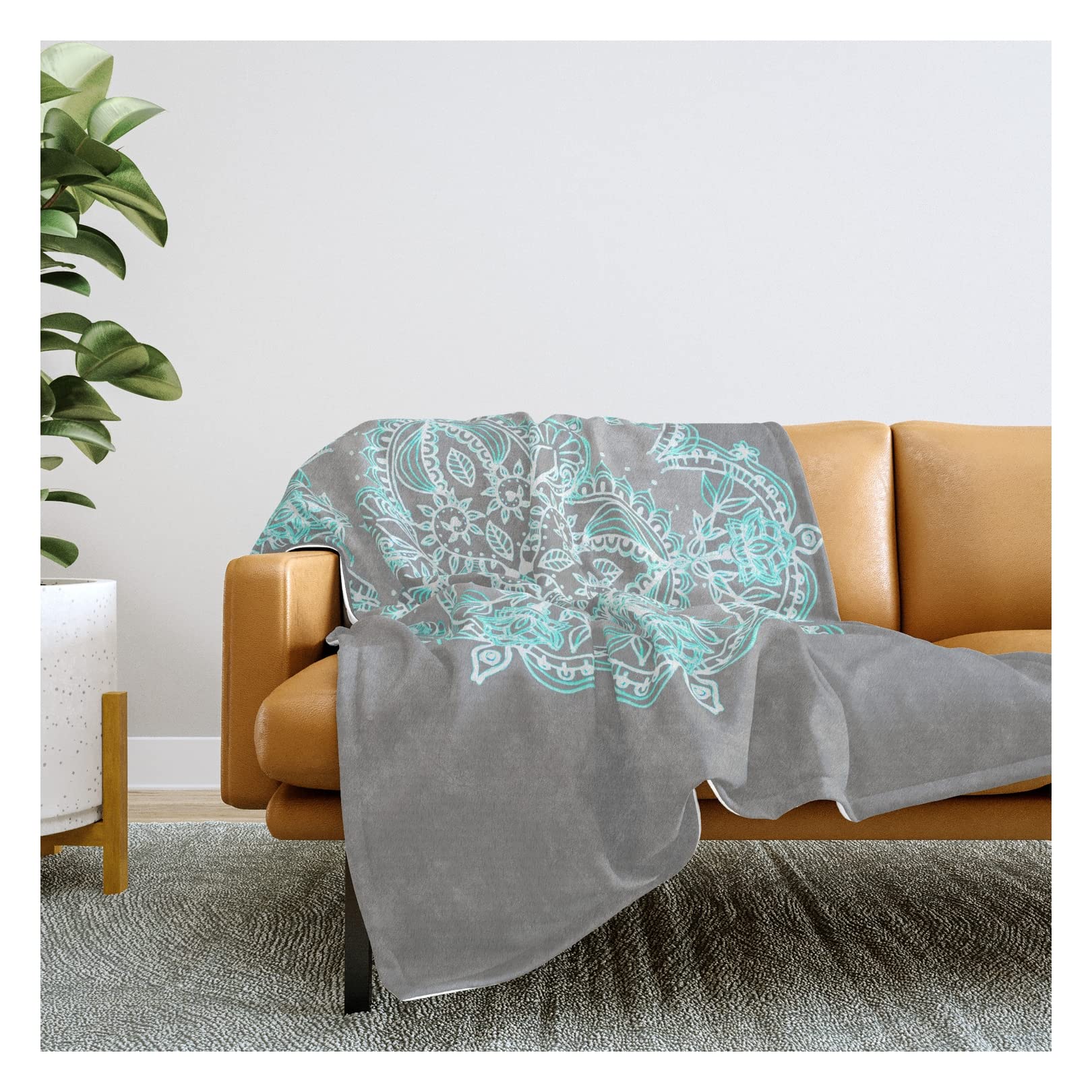 Soft Teal & Aqua Lace Mandala Throw Blanket by Micklyn - 68x80 Inch Cozy Grey Blanket for Bed, Sofa & Home Decor | Machine Washable
