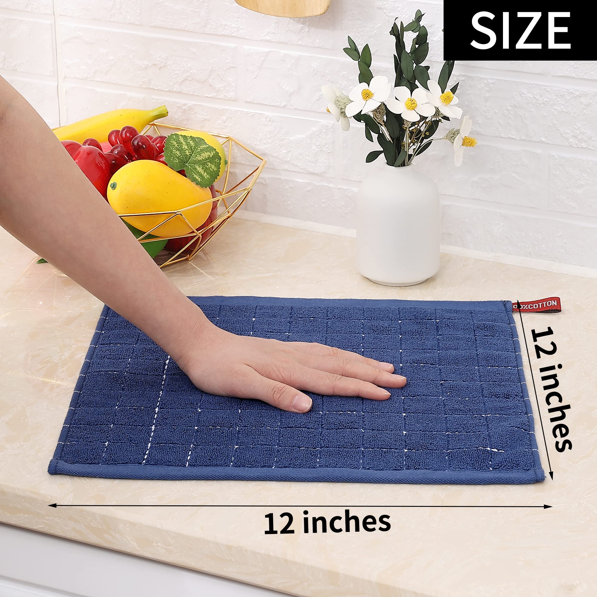 Homaxy 100% Cotton Dish Cloths - Ultra Soft Absorbent Kitchen Towels for Drying Dishes, 6 Pack - Navy Blue