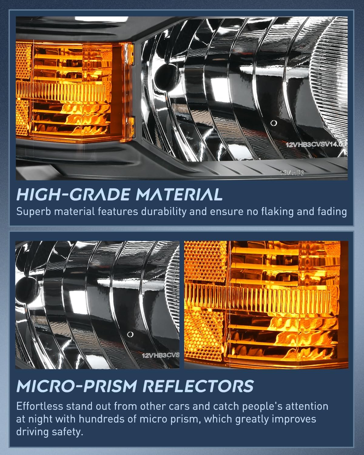 2014-2015 Chevy Silverado 1500 Headlight Assembly - Black Housing with Amber Reflector - Replacement Headlights for Improved Night Visibility & Style Upgrade
