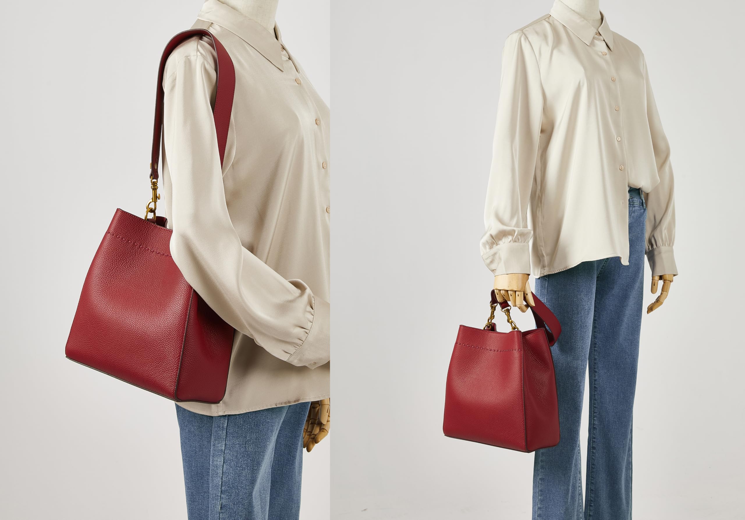 DORIS&JACKY Genuine Leather Bucket Tote Bag for Women - Fashion Designer Shoulder Hobo Purse with Detachable Wide Strap - Perfect for Work, Travel & Everyday Use