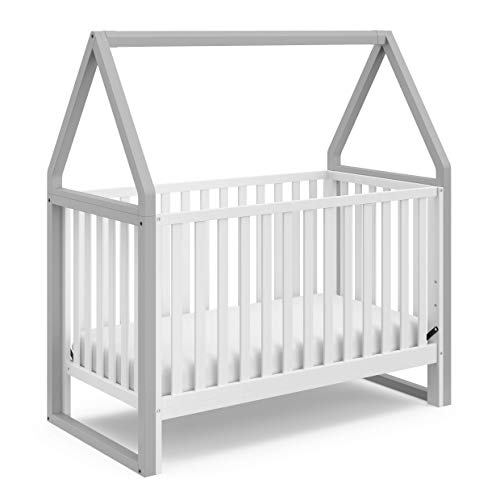 Storkcraft Orchard 5-in-1 Convertible Crib in White with Pebble Gray Finish - Canopy Style Baby Crib Converts to Toddler Bed, Daybed & Full-Size Bed | Fits Standard Full Mattress | Perfect for Nursery, Bedroom & Guest Room