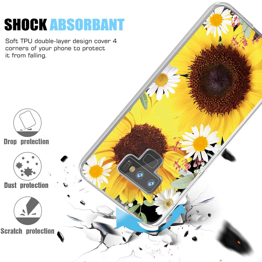 Samsung Galaxy Note 9 Phone Case - Clear Soft TPU Shockproof Protective Cover for Women & Girls | Trendy Sunflower Design | Perfect for Everyday Use, Work & Travel Protection