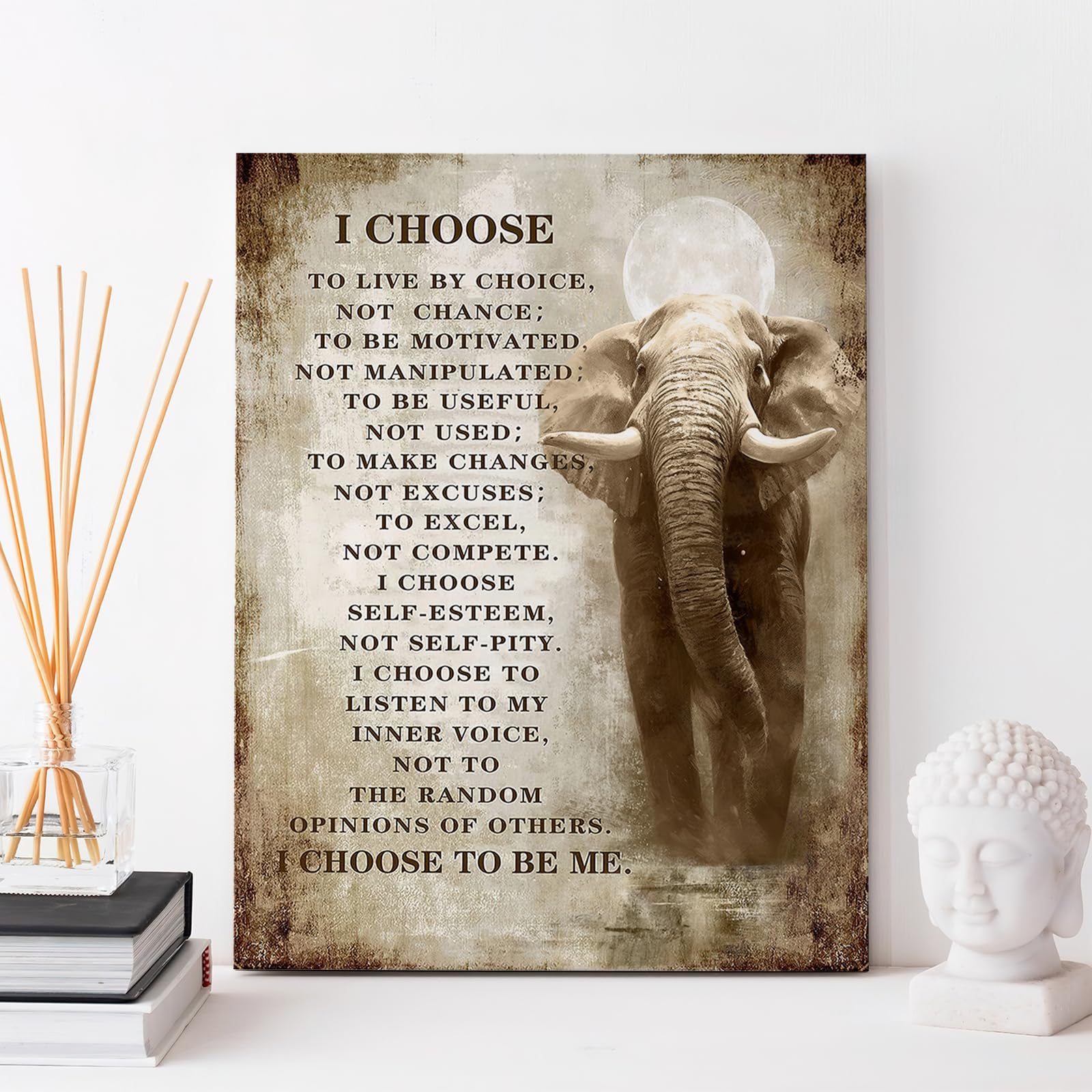 Luslya Christian Elephant Canvas Wall Art - Motivational Elephant Picture with Inspirational Quotes, Framed Wall Decor for Home, Living Room, Bedroom & Bathroom - 12x16 Inch - Perfect for Spiritual Uplifting & Home Décor