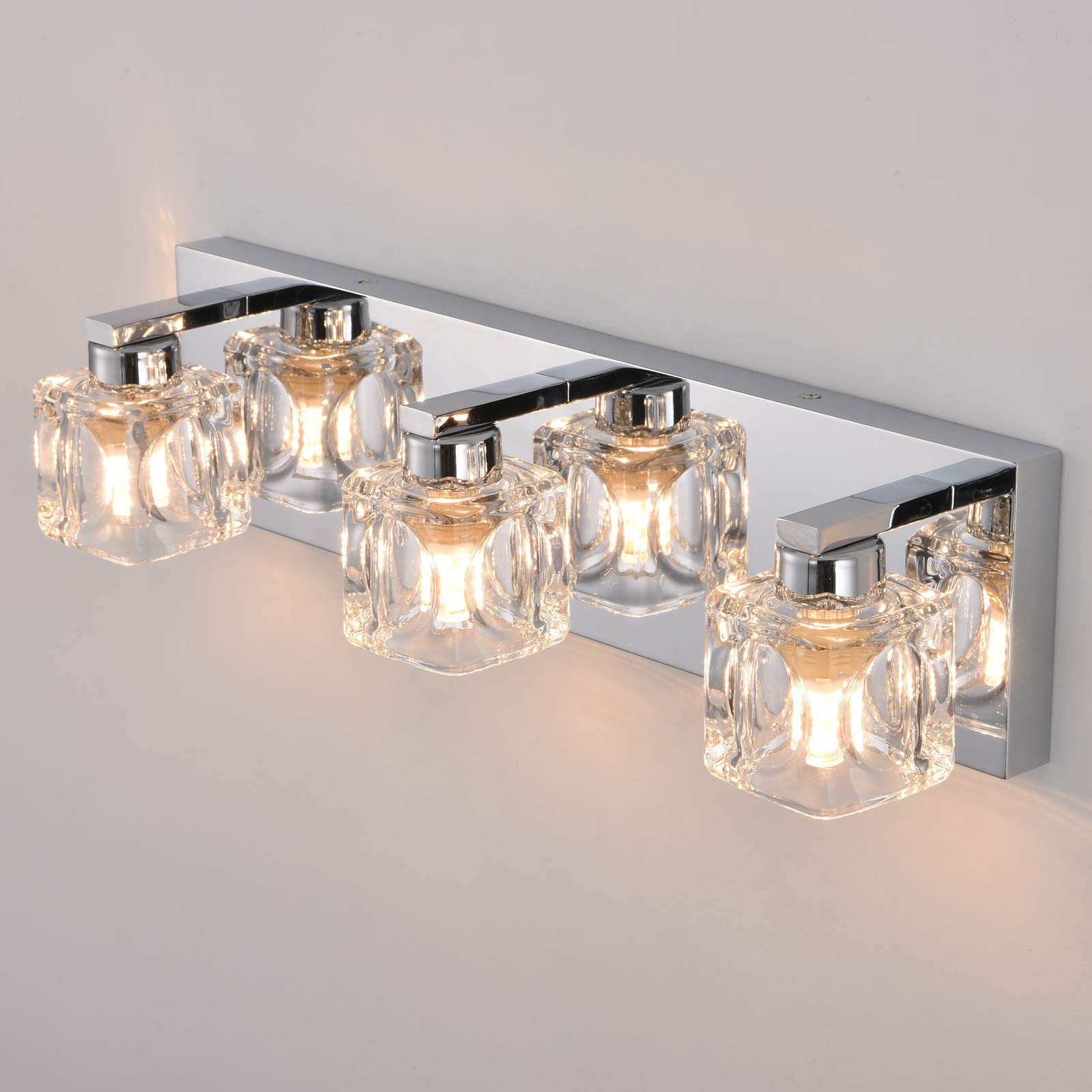 Modern LED Bathroom Vanity Lights - 3-Light Stainless Steel Wall Fixture with Crystal Glass Shades for Mirror Lighting | Perfect for Contemporary Bathrooms, Powder Rooms & Makeup Areas