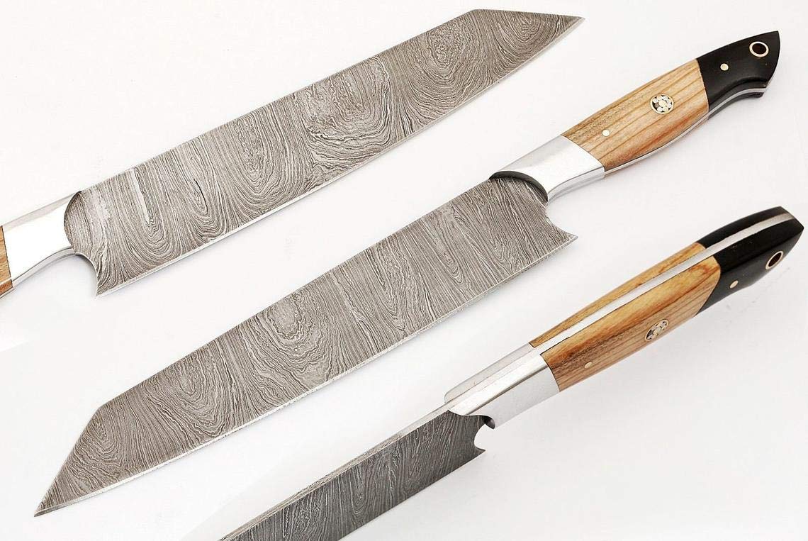 Premium Damascus Steel Chef Knife Set - 9-Piece Handcrafted Kitchen Knives with Leather Sheath | Professional Cooking, Meat Cutting & Gourmet Food Preparation