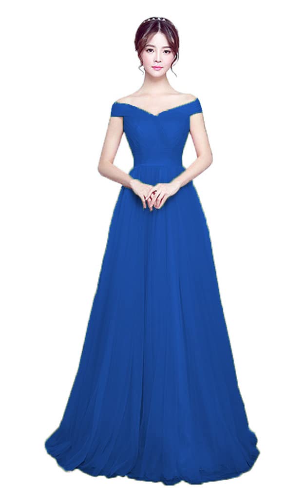 Elegant Navy Blue Off-the-Shoulder Tulle Wedding Dress for Women | A-Line Formal Ball Gown for Bridal, Prom, Quinceañera & Special Occasions