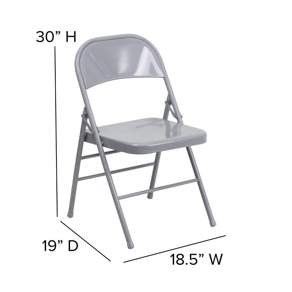 Flash Furniture 2-Pack HERCULES Series Heavy Duty Folding Chairs - Triple Braced & Double Hinged Gray Metal Chairs for Events, Parties, and Outdoor Gatherings