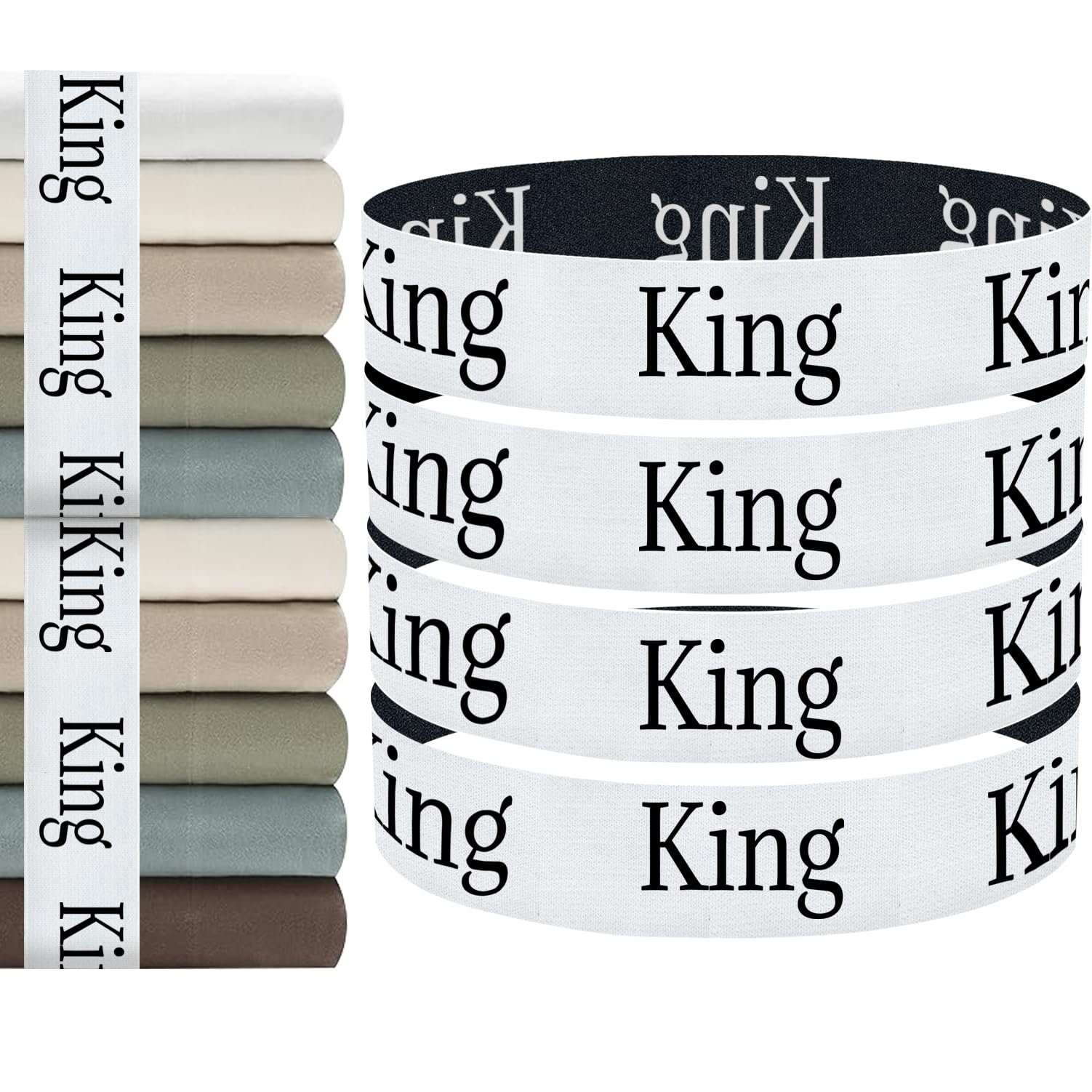 Elastic Bed Sheet Straps & Storage Bands - 4-Piece King Size Sheet Organizer for Linen Closet | Space-Saving Solution for Bedding Storage & Organization | Perfect for Home, Dorm, or Travel Use
