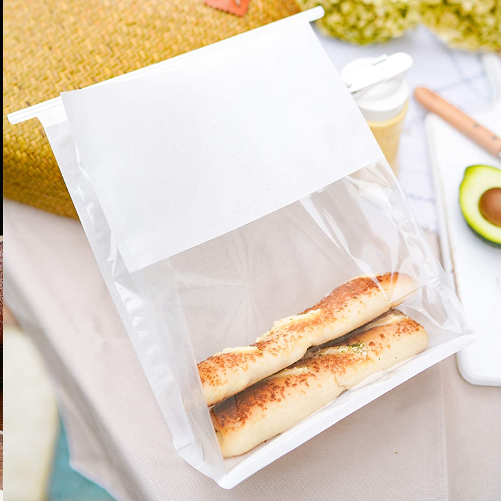 25Pcs 8x4x11 Inches Kraft Paper Bakery Bags with Window & Tin Tie Closure - White Cookie Bags, Coffee Bags, Treat Bags for Bakery, Popcorn, Candy, Gifts - Perfect for Home Baking, Parties & Retail Packaging
