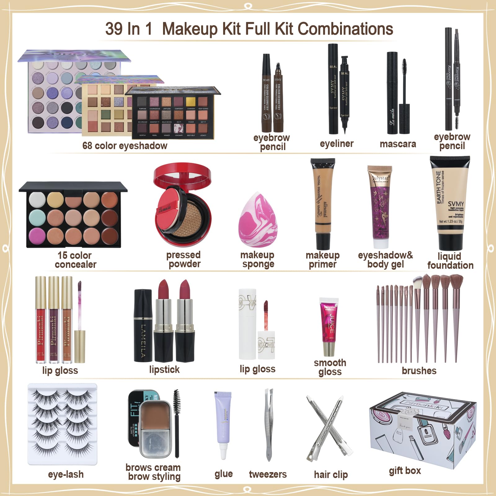 All in One Makeup Kit for Women - Professional Travel Makeup Set with Eyeshadow, Lipstick, Brow Pencil & Brush Set | Perfect Makeup Gift for Girls & Teens | Great for Daily Use, Travel & Special Occasions