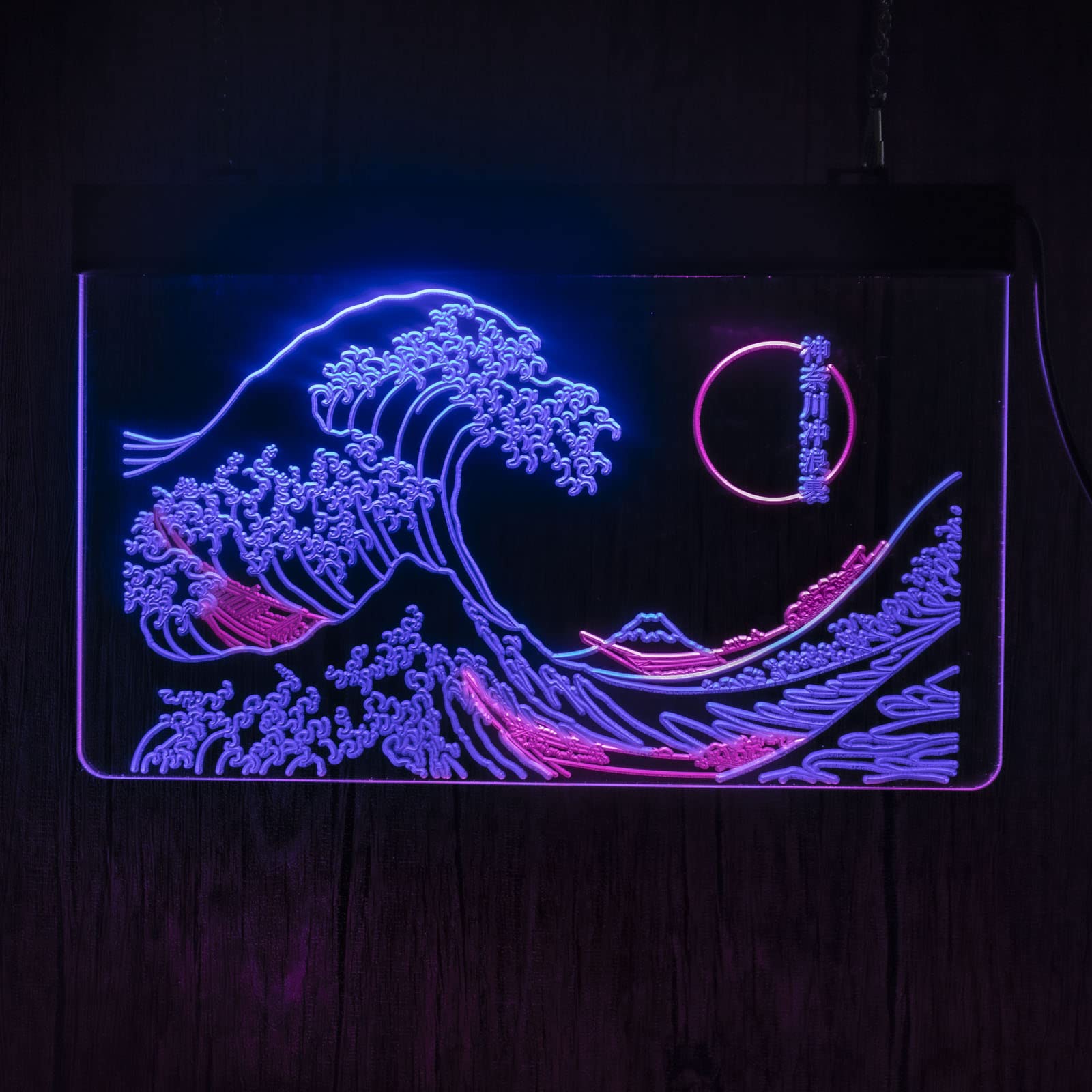 The Great Wave Off Kanagawa LED Neon Sign - Japanese Ukiyoe Art Wall Decor by Katsushika Hokusai - 12x16 Inch Blue & Pink Neon Light for Bedroom, Living Room & Office Interior Design | Modern Anime & Manga Inspired Home Decoration
