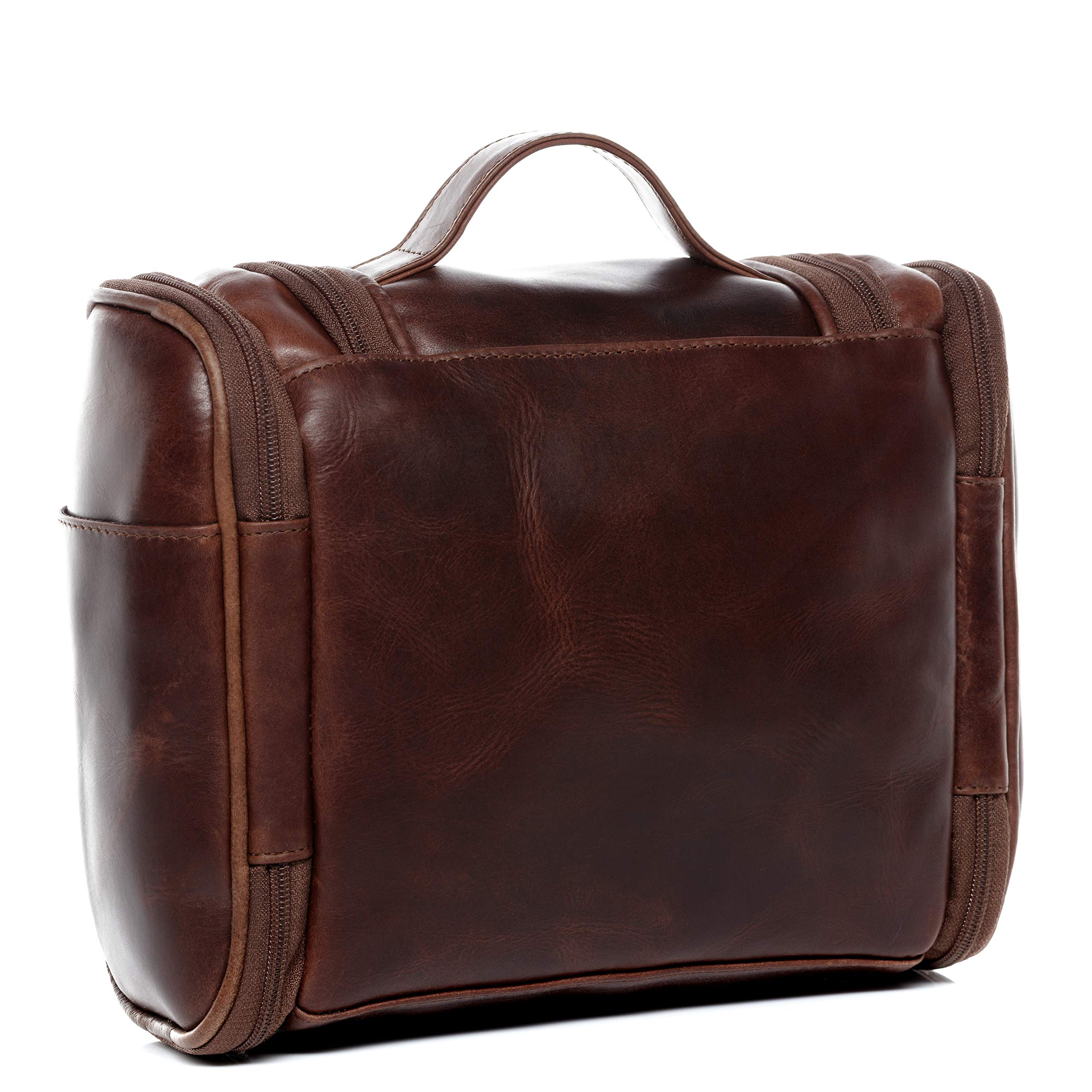 Premium Real Leather Toiletry Bag for Men & Women - SID & VAIN Dexter Large Travel Overnight Wash Gym Shaving Bag (Unisex, Brown) - Perfect for Travel, Gym, Camping & Daily Use