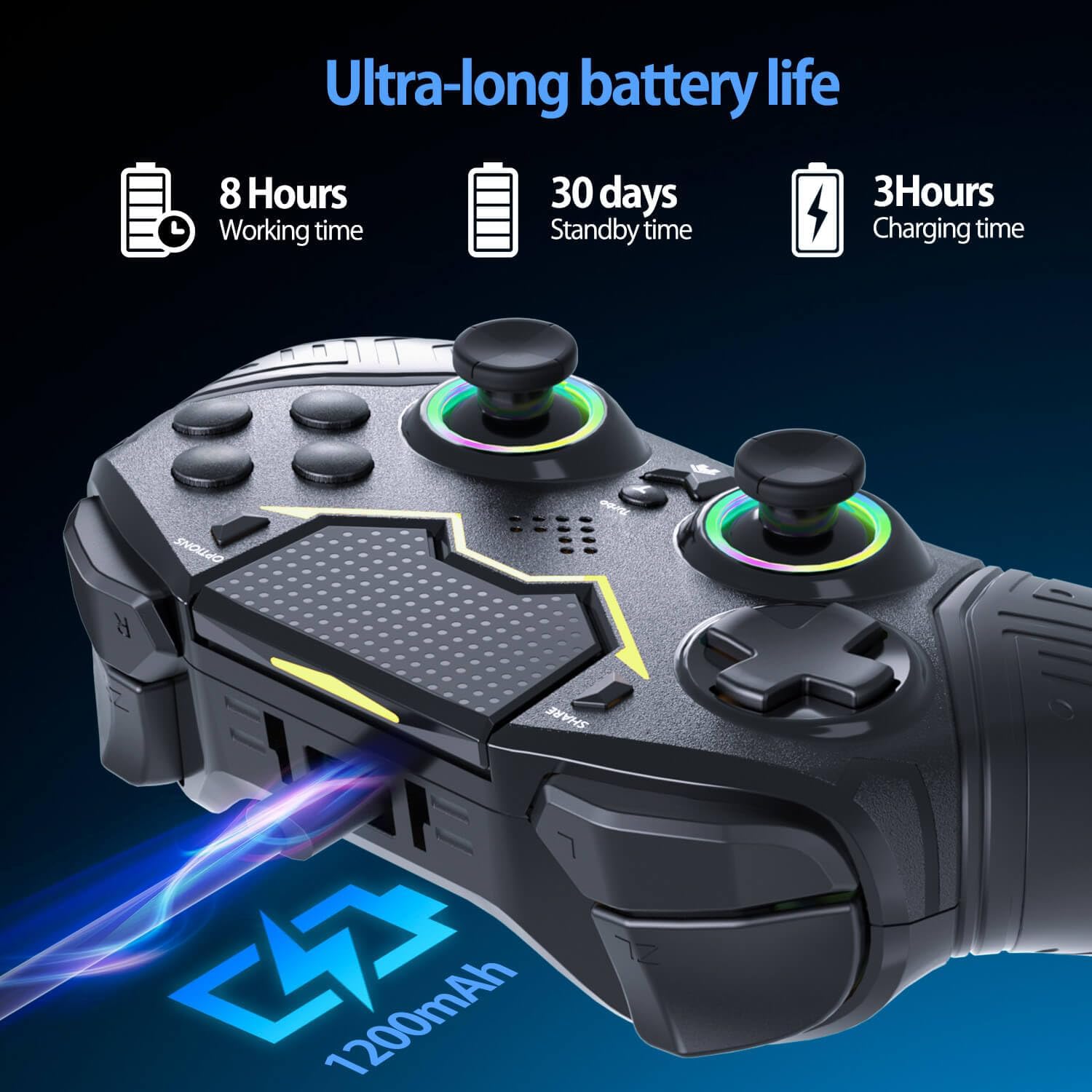 Aukuoy Wireless PS4 Controller - Compatible with PS4/PS3/PS4 Pro/PS4 Slim/iOS/Android/PC - Programmable Gamepad with LED Lights, Turbo & Wake-up Function - Perfect for Gaming, Streaming & Multiplayer Sessions