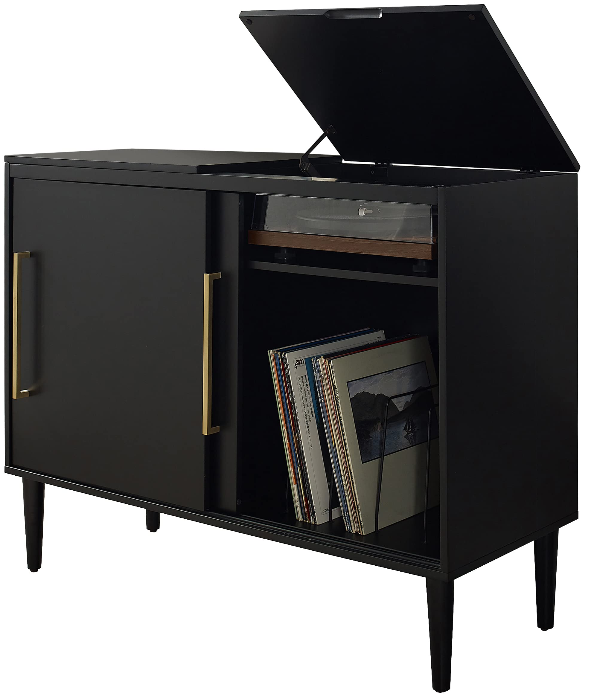 Crosley Everett Media Console & Vinyl Record Player Stand with Storage - Matte Black | Perfect for Living Room, Home Theater & Vinyl Record Collection Display