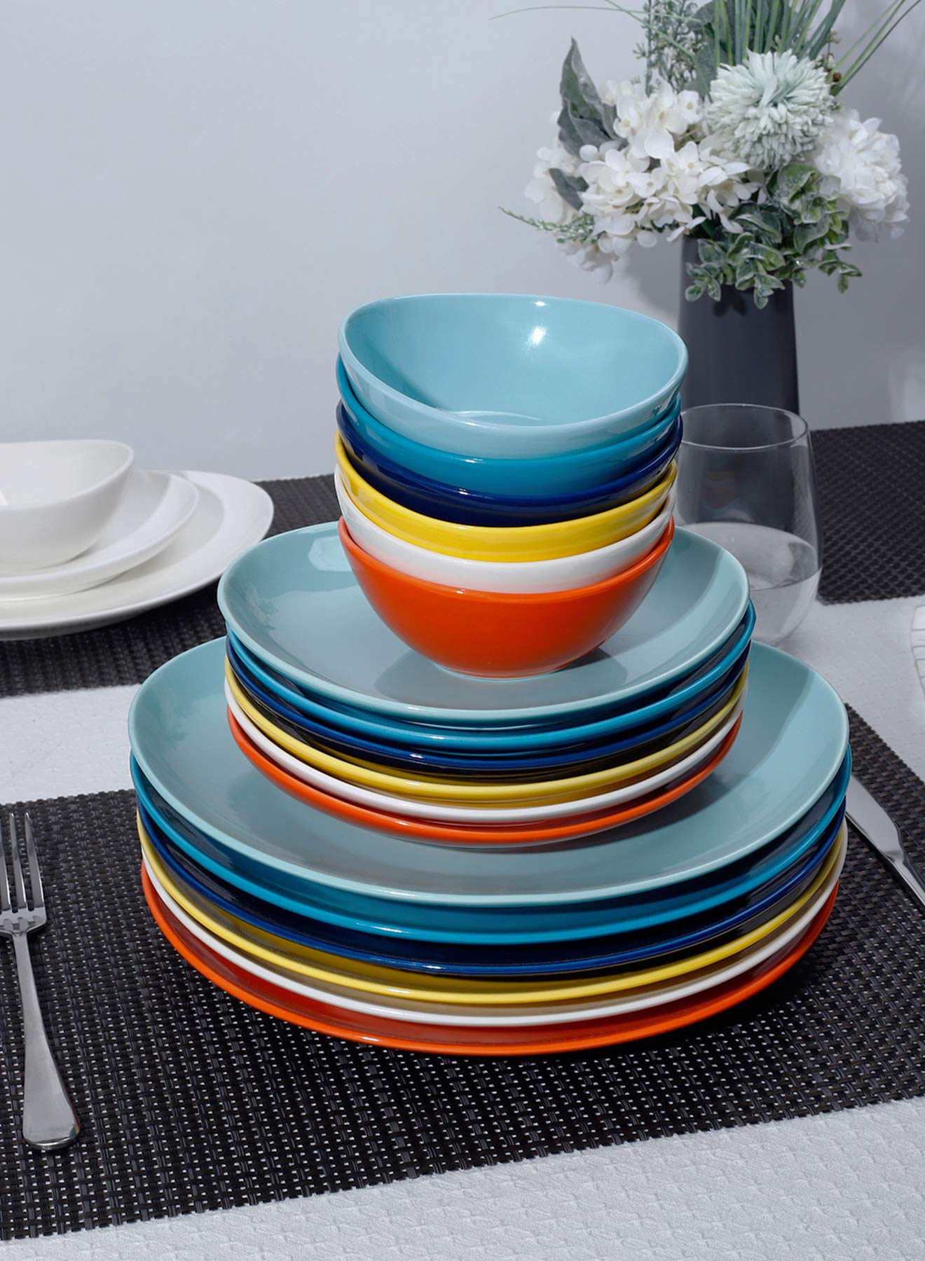 Sweese Porcelain Dessert Plates - Set of 6, 7.8 Inch Small Appetizer & Salad Plates - Microwave, Dishwasher & Oven Safe - Rainbow Color Palette - Perfect for Parties, Desserts & Entertaining