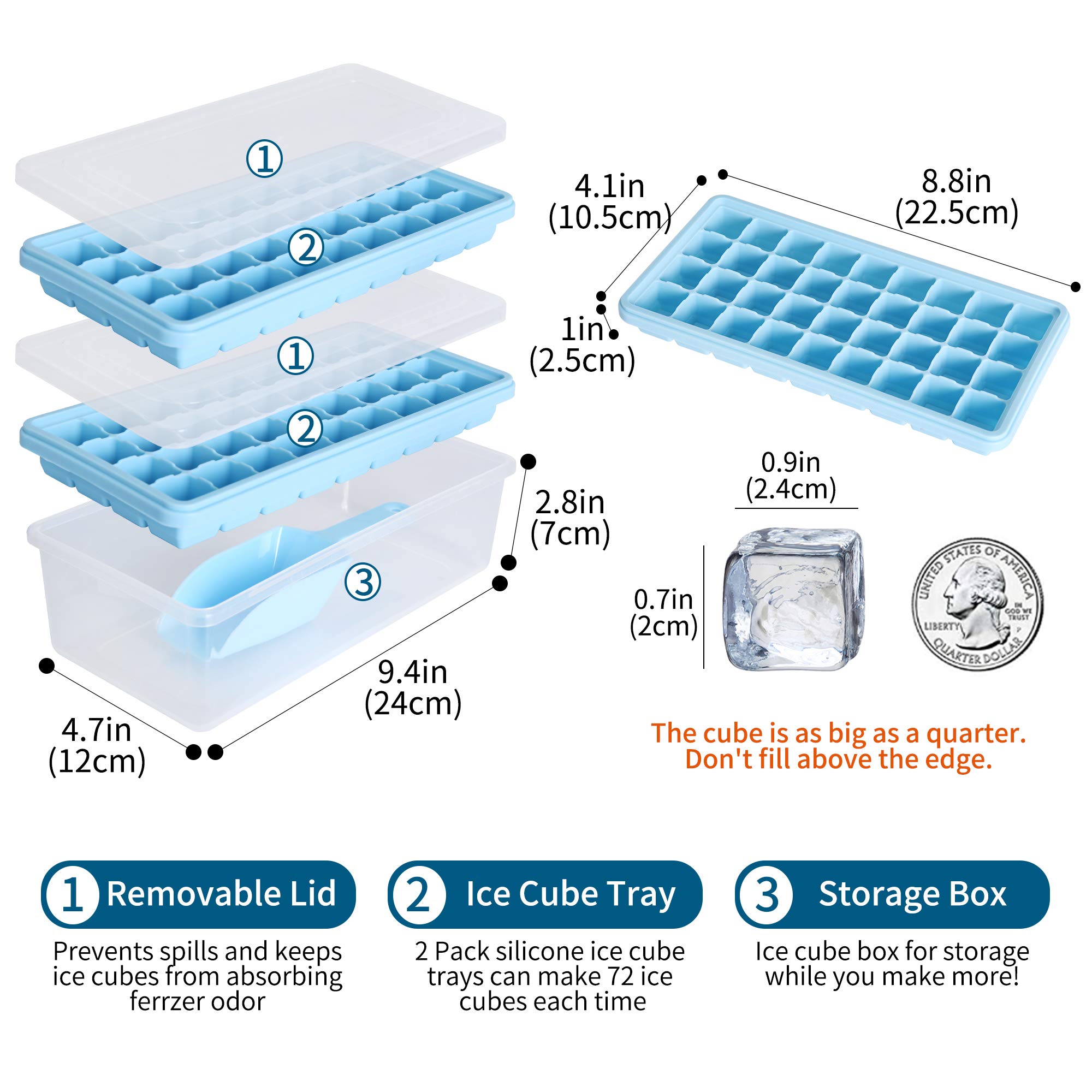 Premium Food-Grade Silicone Ice Cube Tray Set - 2 Pack 36-Cube Molds with Lid, Storage Bin & Scoop | BPA-Free, Flexible & Easy Release | Perfect for Cocktails, Iced Coffee & Home Freezer Organization