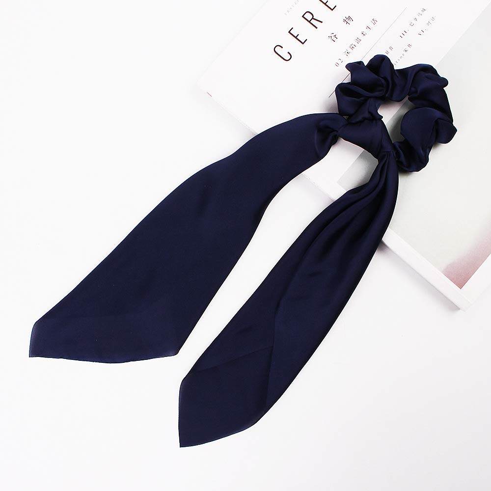 Silk Satin Hair Scrunchies with Bow - 6 Pack Elastic Ponytail Holders for Women (6 Solid Colors) - Perfect for Daily Use, Workouts, and Special Occasions