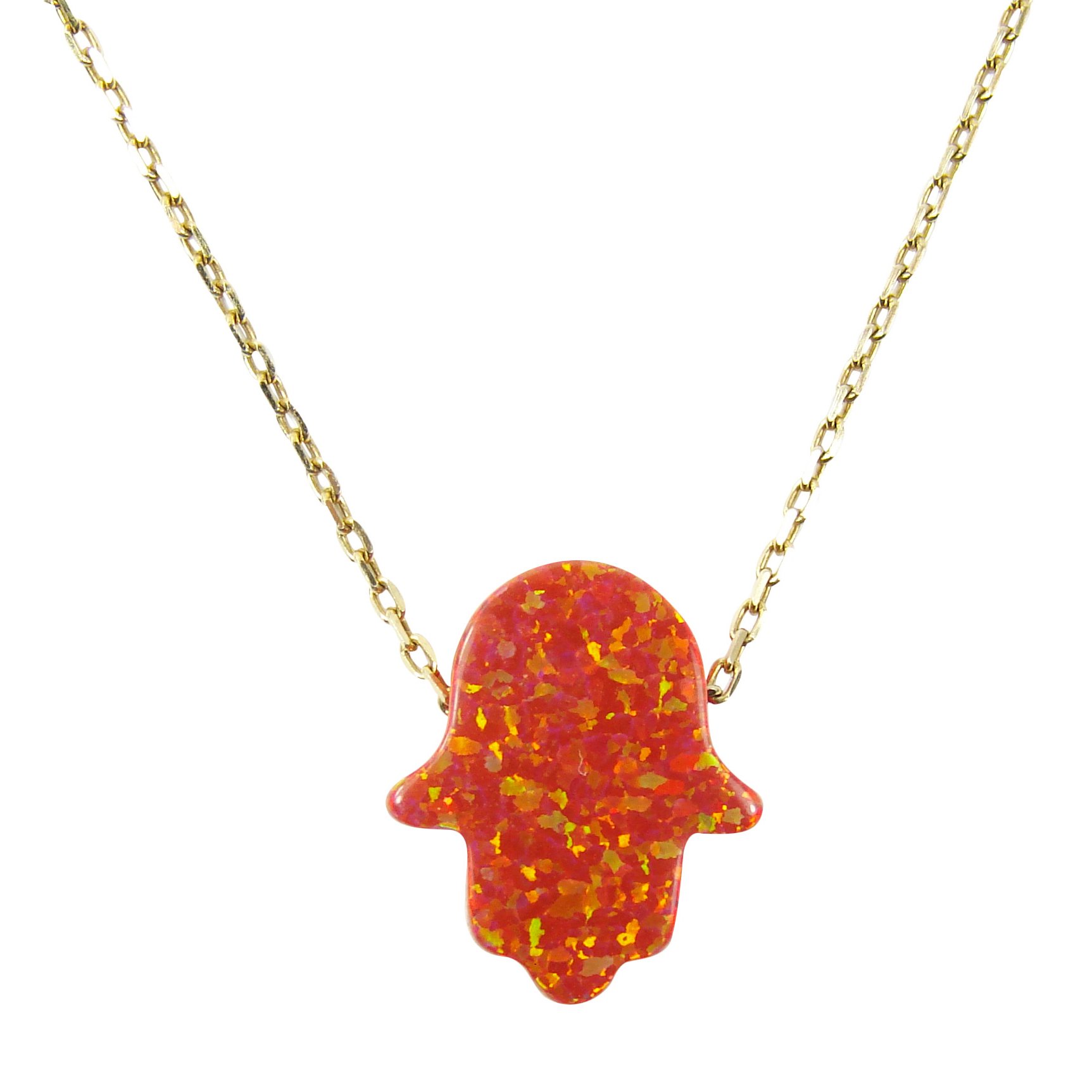Opal Hamsa Hand Necklace - Red Gold Plated 925 Sterling Silver Hamsa Pendant Necklace for Women, Gift for Birthday, Wedding, Anniversary & Spiritual Protection