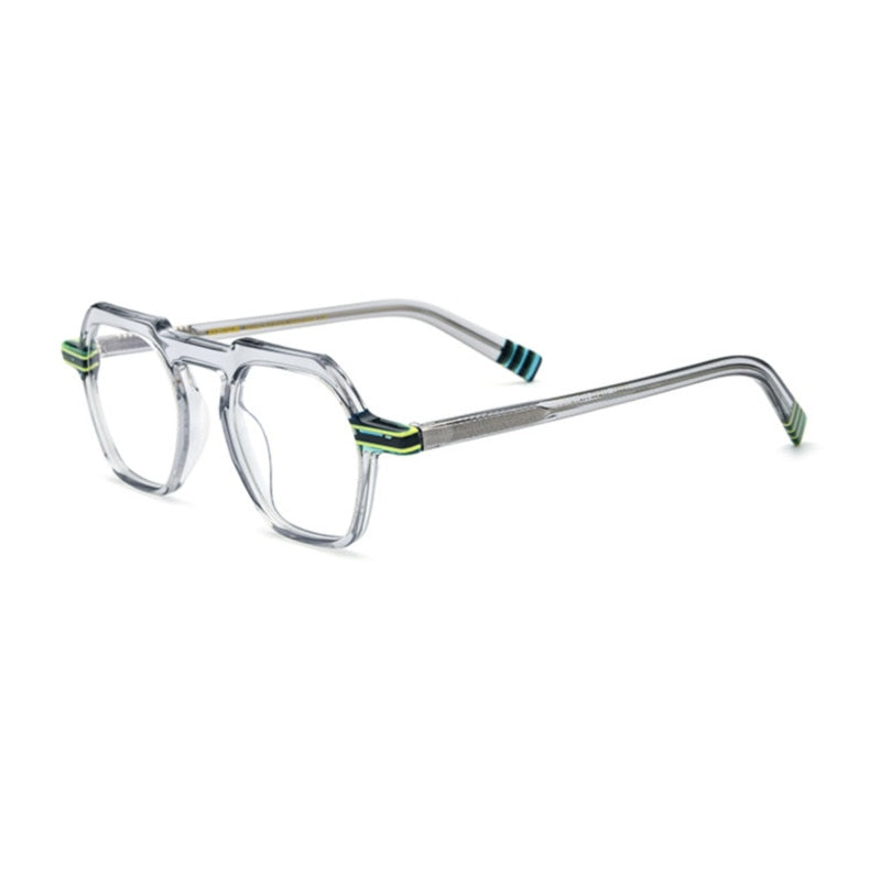 CCspace Unisex Full Rim Flat Top Round Acetate Titanium Eyeglasses 53330 - Lightweight & Durable Frame for Men & Women - Perfect for Reading, Working & Daily Wear