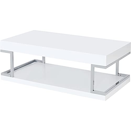 Pemberly Row White High Gloss Coffee Table - Modern Living Room Centerpiece for Home Decor & Entertaining