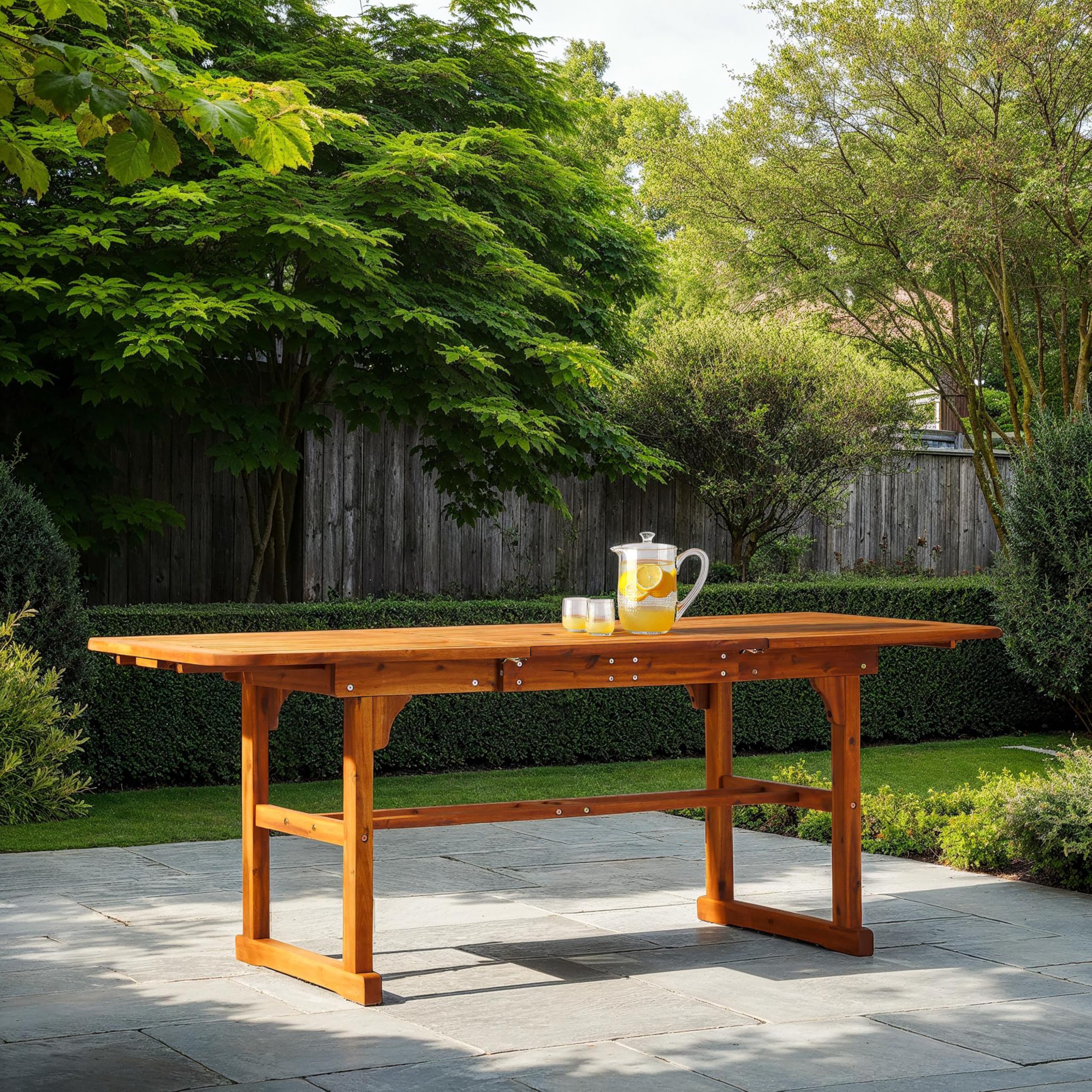 Walker Edison Maui Modern Solid Acacia Wood Slatted Patio Dining Table - 78 Inch Brown Outdoor Furniture for Backyard, Garden & Poolside Dining