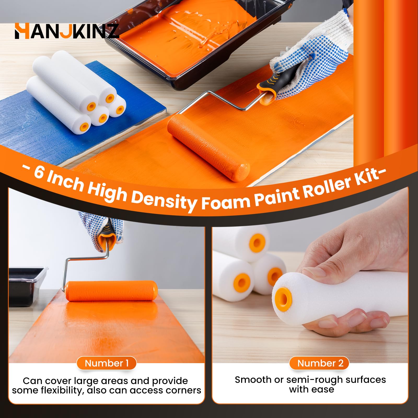 12-Piece 6-Inch High-Density Foam Paint Roller Kit with Tray & Liner - Perfect for Walls, Doors, Cabinets, DIY Home Projects & Professional Painting