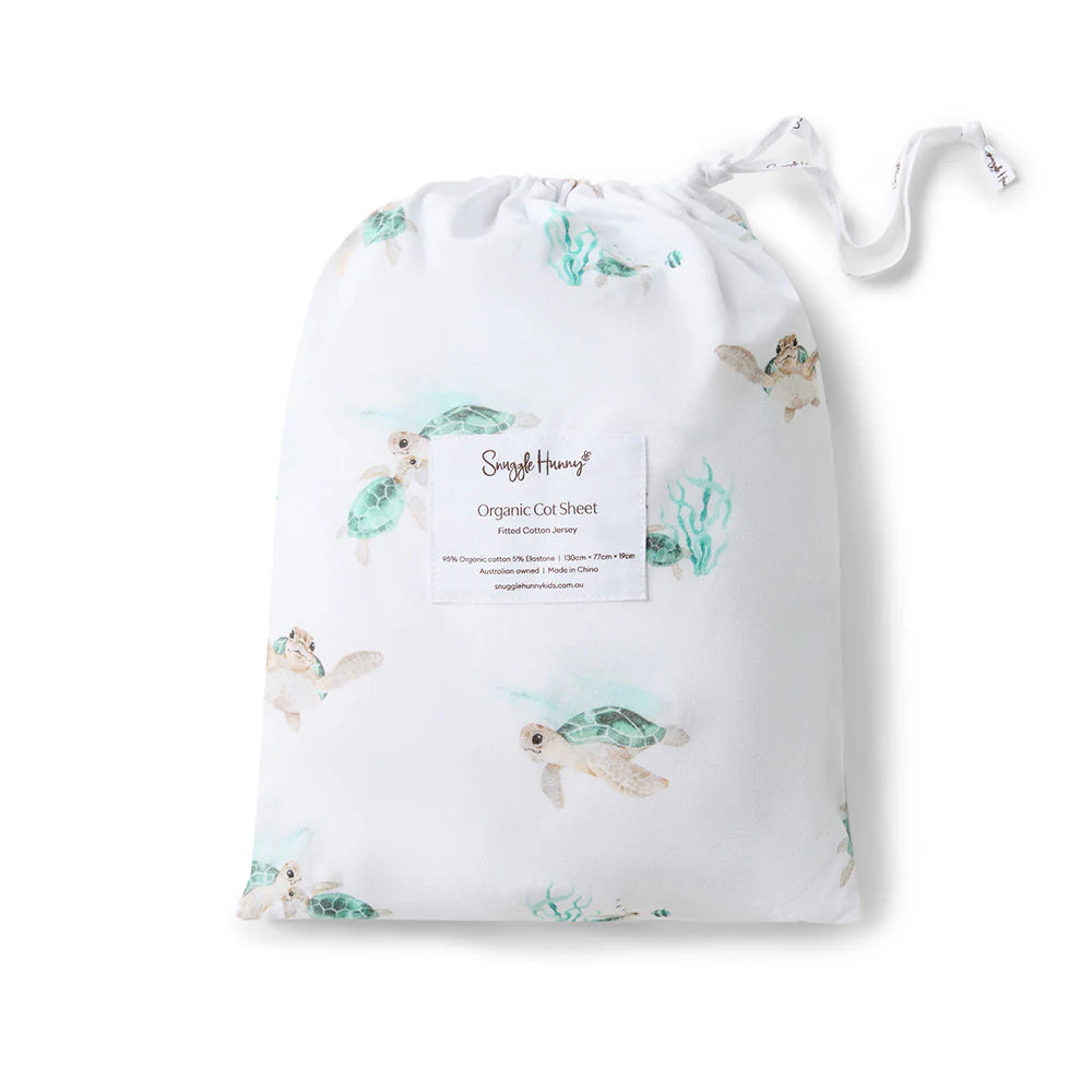 Organic Fitted Jersey Cotton Crib Sheet - Snuggle Hunny Soft Baby Bedding with Turtle Design | Perfect for Nursery, Daycare & Travel