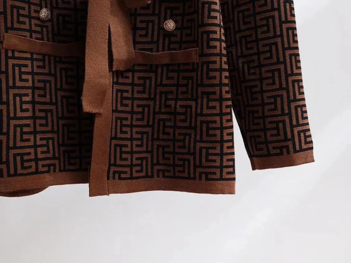 Stylish Women's Geometric Print Tailored Three Piece Pants Suit - Office Wear & Casual Outfits for Work and Social Events