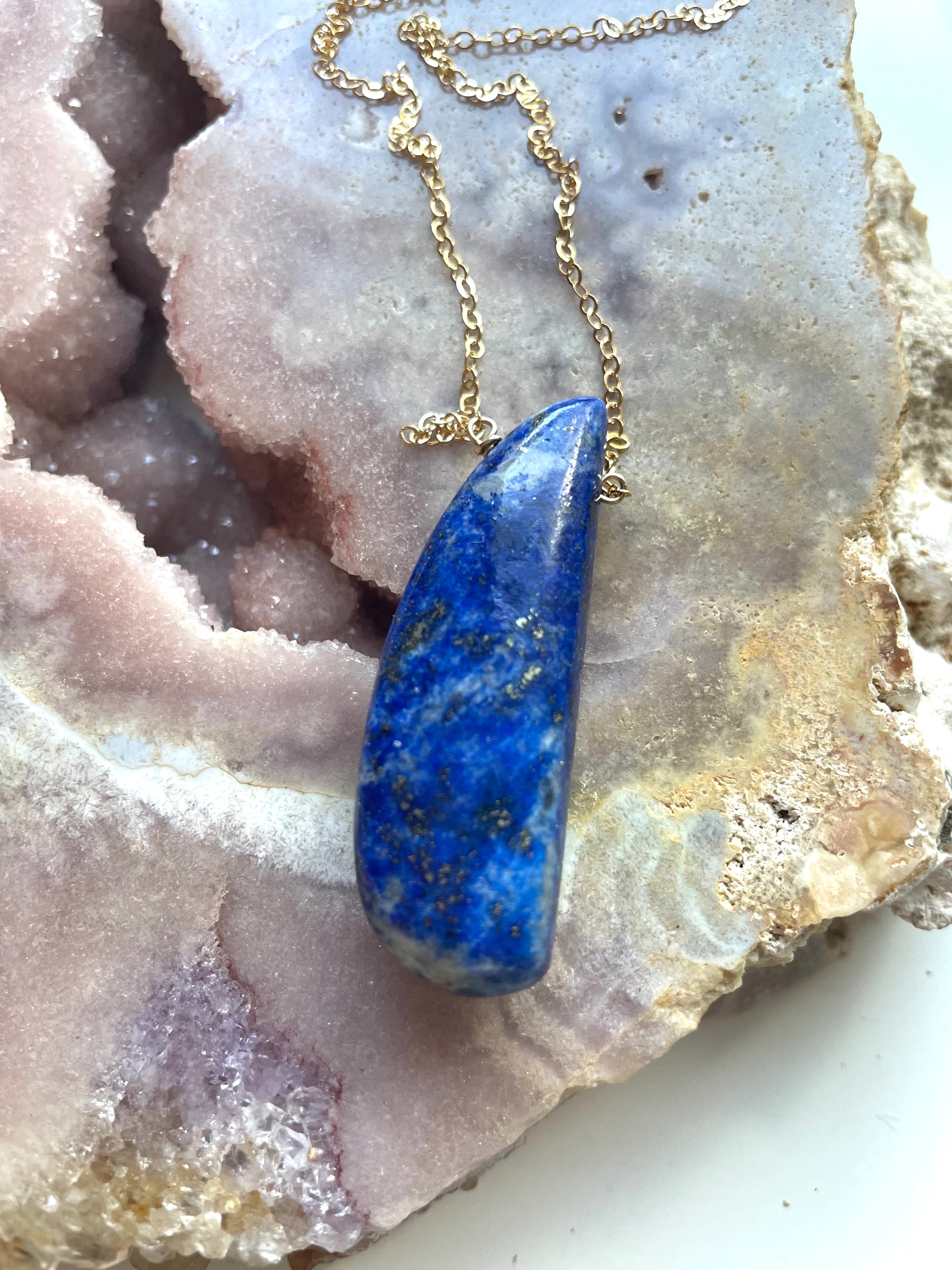 Lapis Lazuli Statement Necklace - 14K Gold Filled Pendant for Women - Elegant Boho Jewelry for Parties, Weddings & Special Occasions