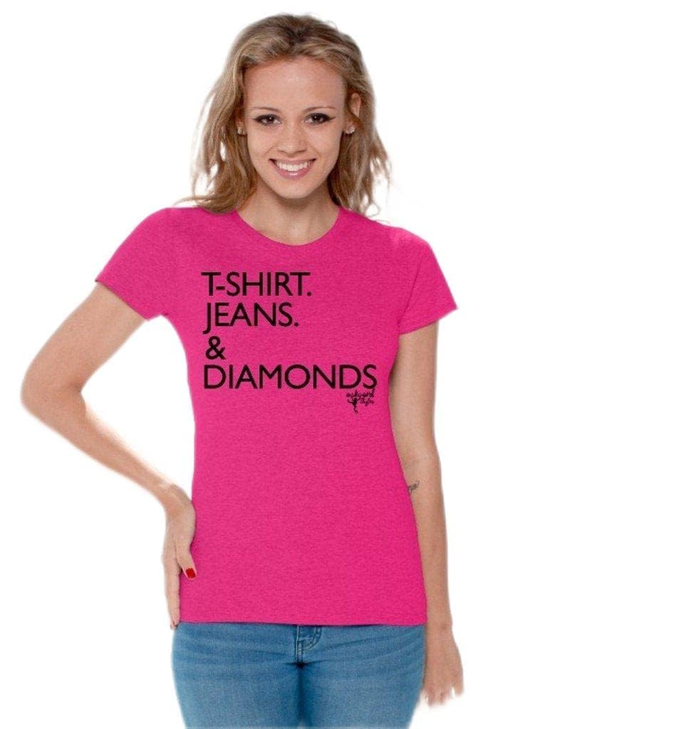 Trendy Women's T-Shirt with Jeans & Diamonds Print - Awkwardstyles Casual Graphic Tee for Everyday Wear | Perfect for Street Style, Weekend Outfits and Gift Giving